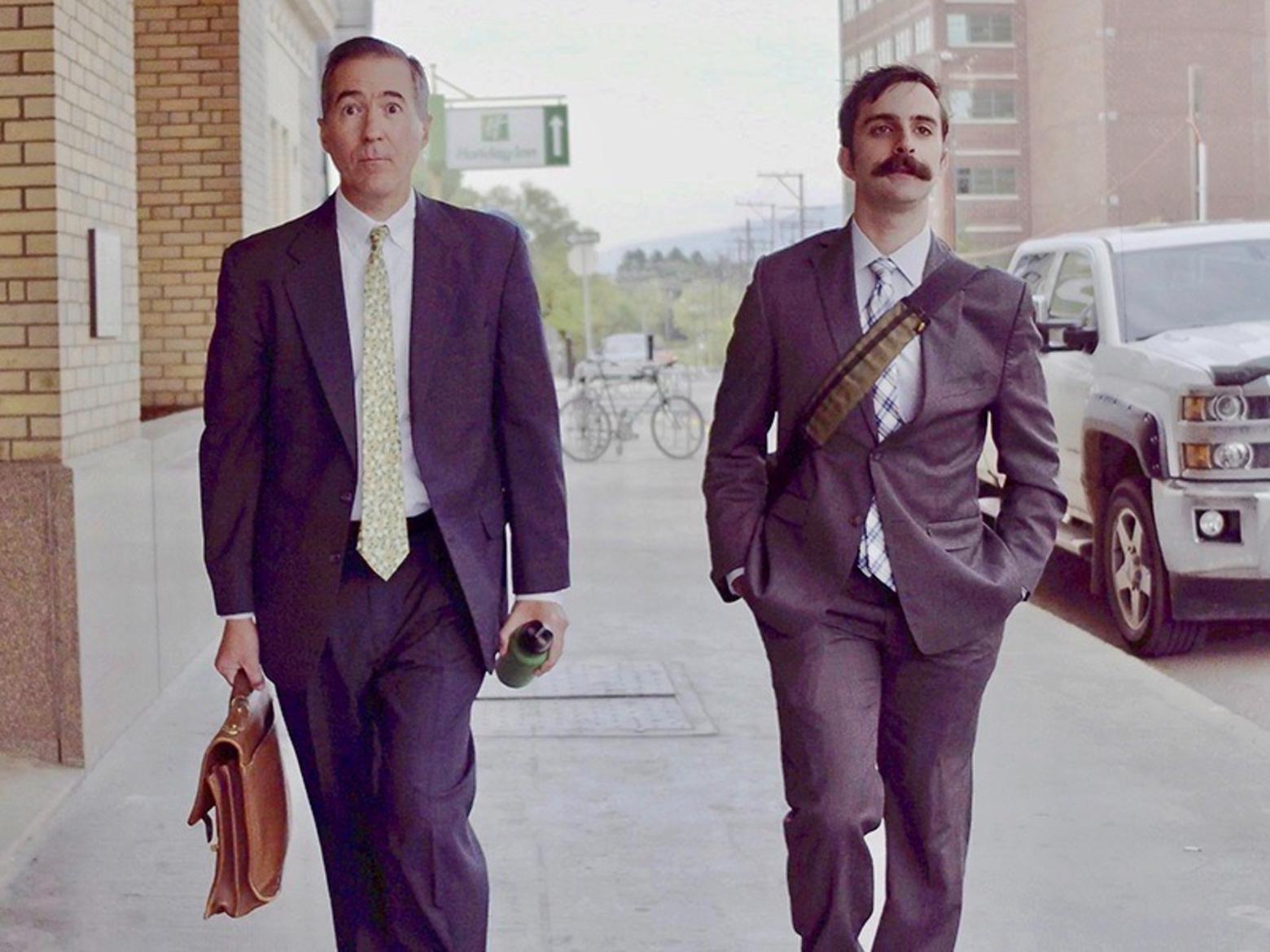 Senior EarthJustice attorney Tim Preso, left, arrives at the US District courthouse in Missoula on Aug. 30, 2018 along with colleague Josh Purtle. Together, they and others sought an injunction from Judge Dana L. Christensen, preventing Wyoming from moving forward with its first trophy hunt of grizzlies in 44 years. The state had set a quota of 23 bears. Christensen not only issued the injunction but a few weeks later issued a ruling that put Greater Yellowstone's grizzlies back under Endangered Species Act protections and challenged the US Fish and Wildlife Service to address key issues pertaining to grizzly recovery. Christensen's position was upheld on July 8, 2020 by the Ninth Circuit Court of Appeals. Photo courtesy Chris Jordan Bloch/EarthJustice 