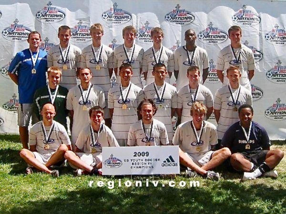 A photo of champions after the select Colorado Nike Rampage won the far western regional tournament, beating teams from soccer crazy California.  On Prugh's team wew Matt Hedges ( who went on to be a MLS All-Star, captain of FC Dallas and made five US men's national team appearances) as well as Ray Gaddis who has made 200-plus appearances in the MLS for Philadelphia Union. 
