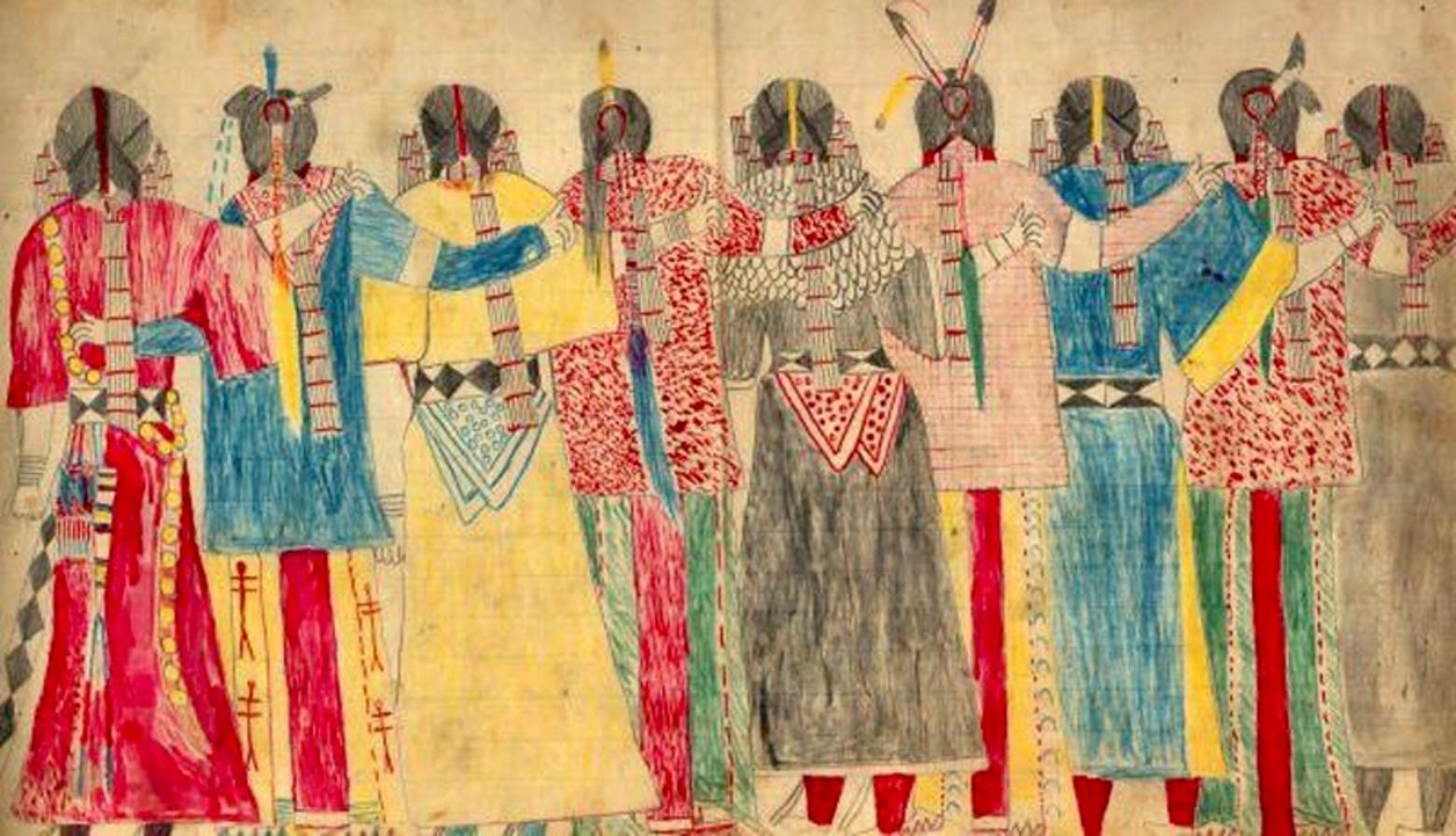 Untitled ledger drawing in graphite and colored pencil by Lakota artist and leader Black Hawk, born ca. 1832.  Piece was featured in a 2016 exhibition of ledger art staged by plainsledgerart.org 