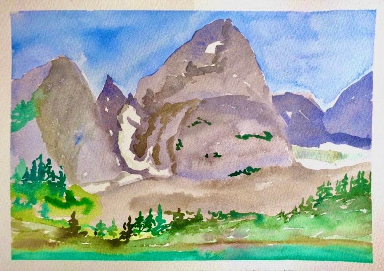 A watercolor painting of Delta Lake by Sue Cedarholm. Used with permission. To see more of her work go to www.watercolordiary.com