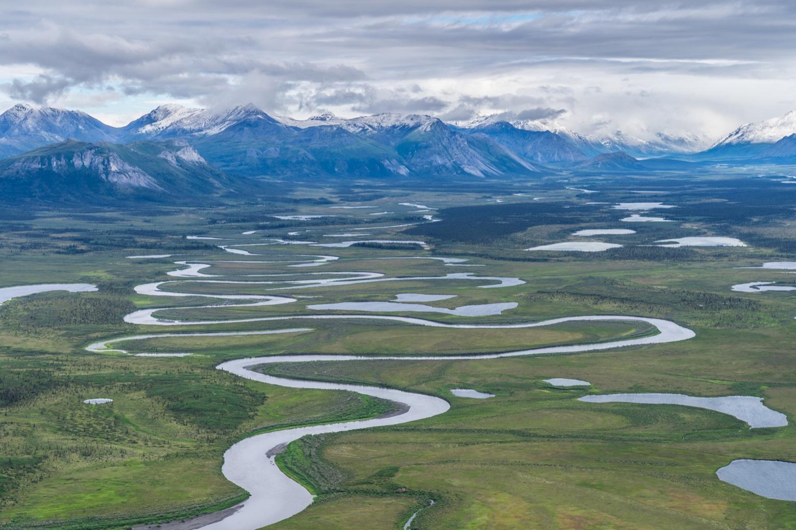 The Sheenjek River flows from the Arctic National Wildlife Refuge, home to the largest migratory caribou herd left on earth and lot of Arctic species whose own survival and habitat is threatened by warming conditions caused by climate change which itself is caused by the burning of fossil fuels.  Photo courtesy Alexis Bonogofsky for the US Fish and Wildlife Service