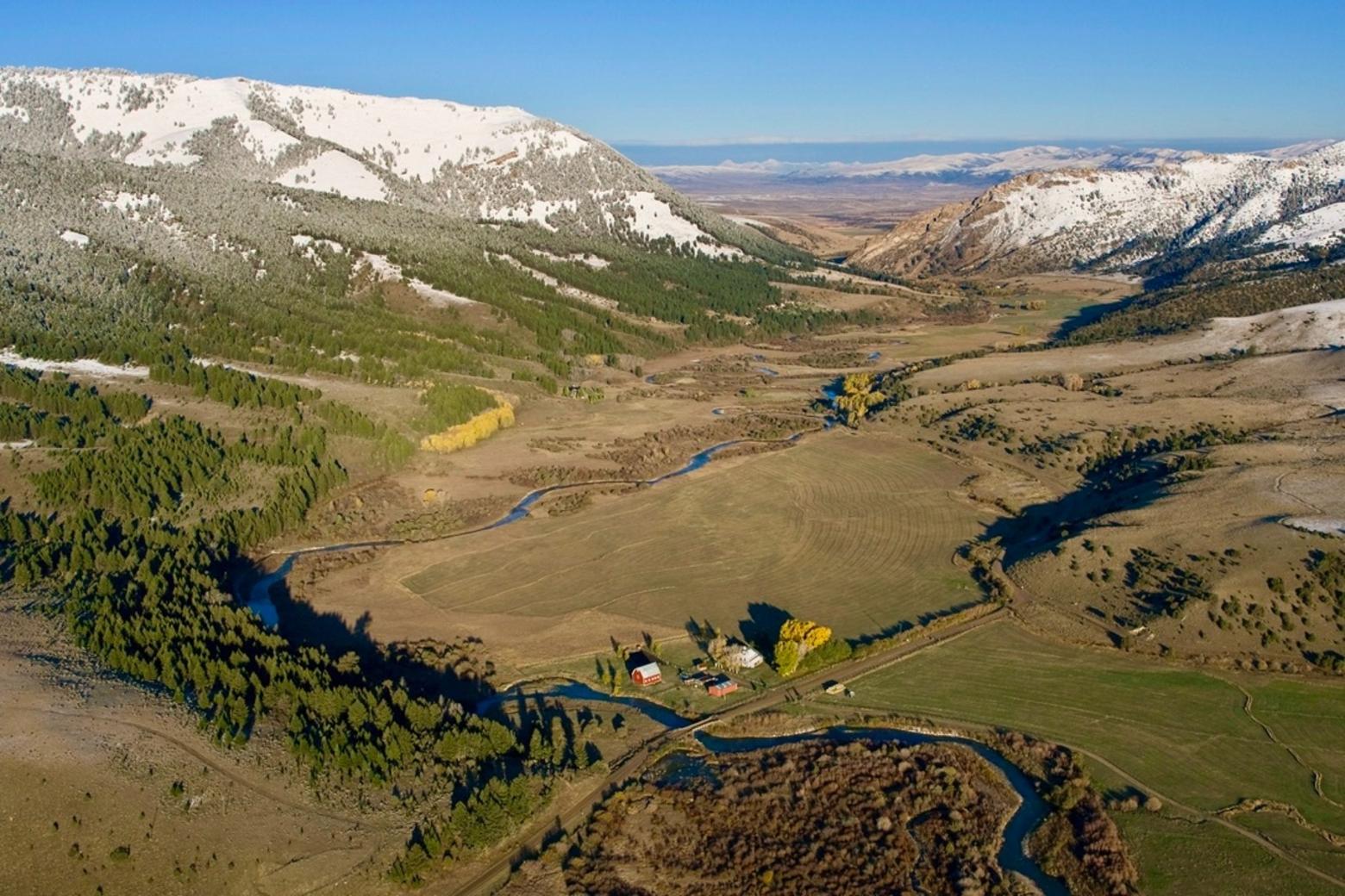 The Ruby River drains snowmelt in the Snowcrest Mountains, a vital piece of biological and cultural connectivity in the High Divide.  Photo courtesy Chris Boyer (kestrelaerial.com)