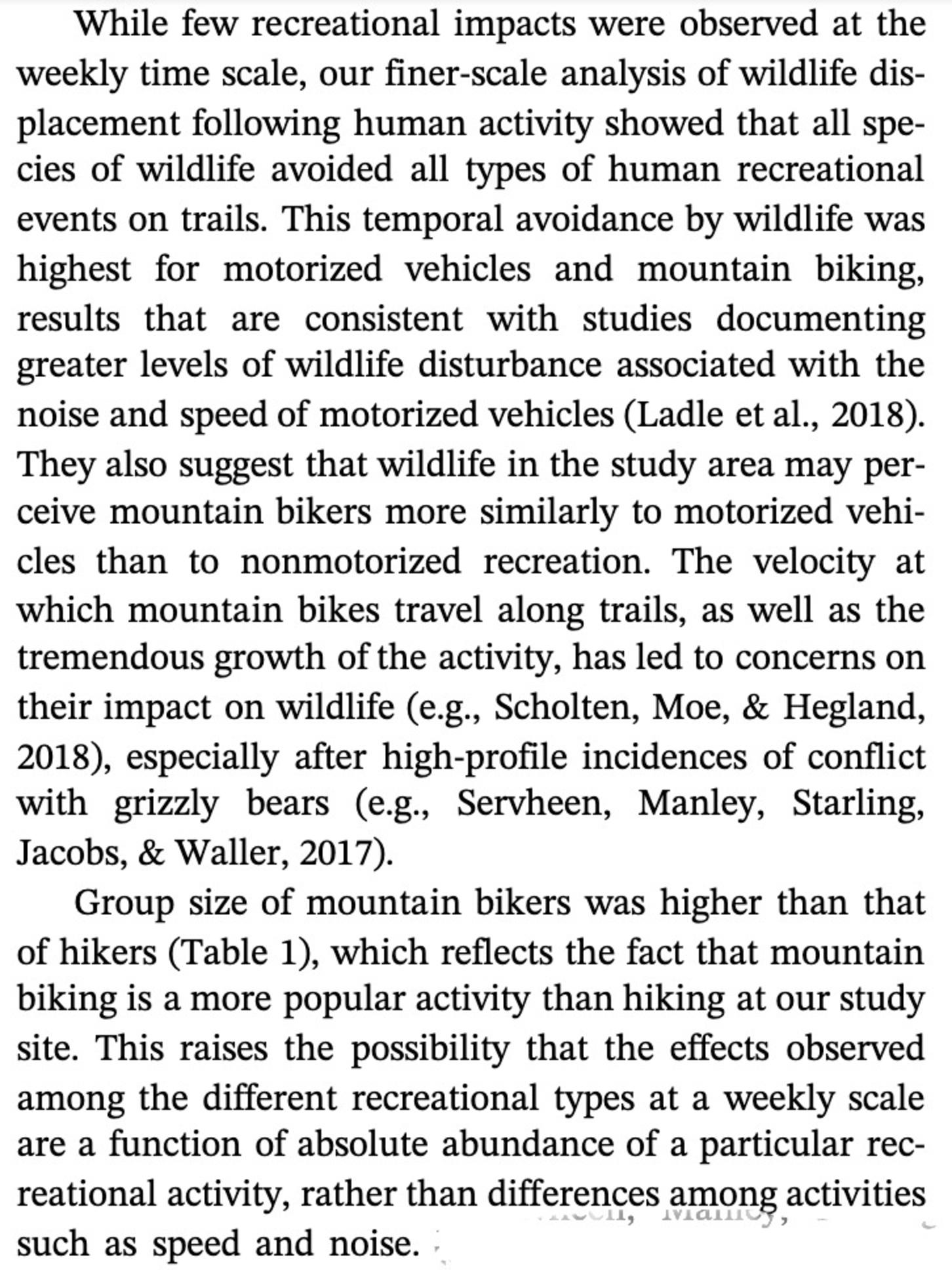 One reference point: A verbatim passage from a 2020 study in Canada titled "Relative effects of recreational activities on a temperate terrestrial wildlife assemblage."