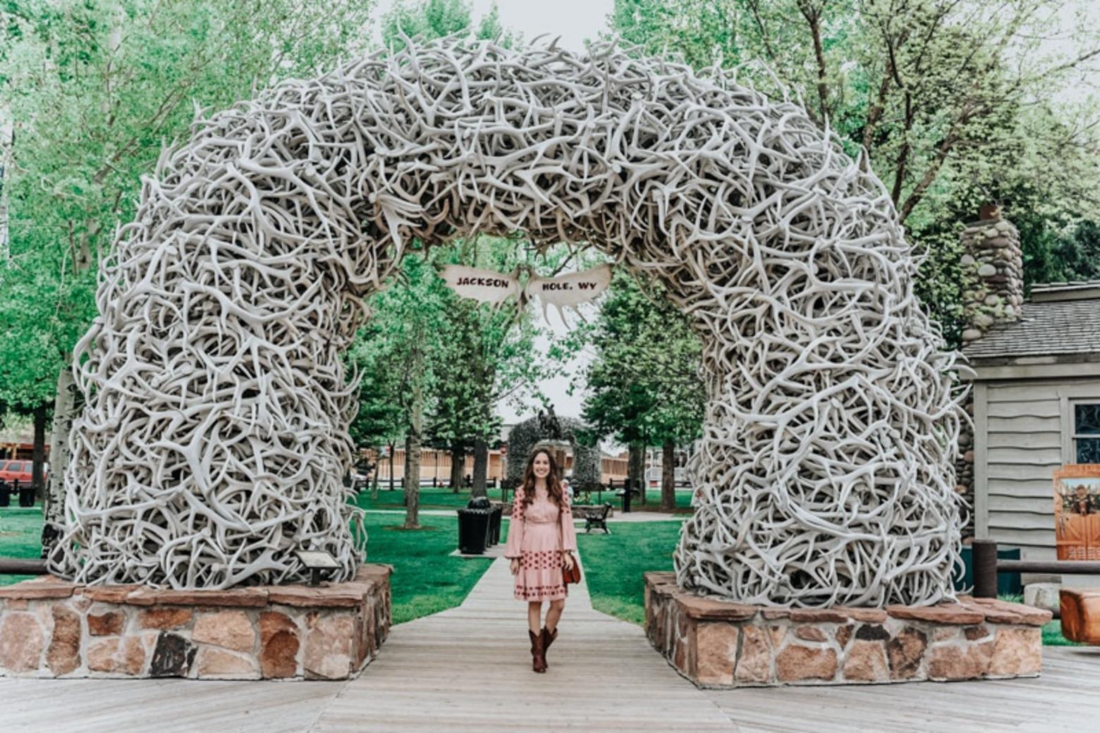Jackson, Wyoming is noted for many reasons, including the arches made of elk antlers that adorn the four corners of the downtown square. in fact, Jackson Hole is synonymous with the historic conservation of Rocky Mountain elk as a species.  Photo courtesy Jackson Hole Chamber of Commerce