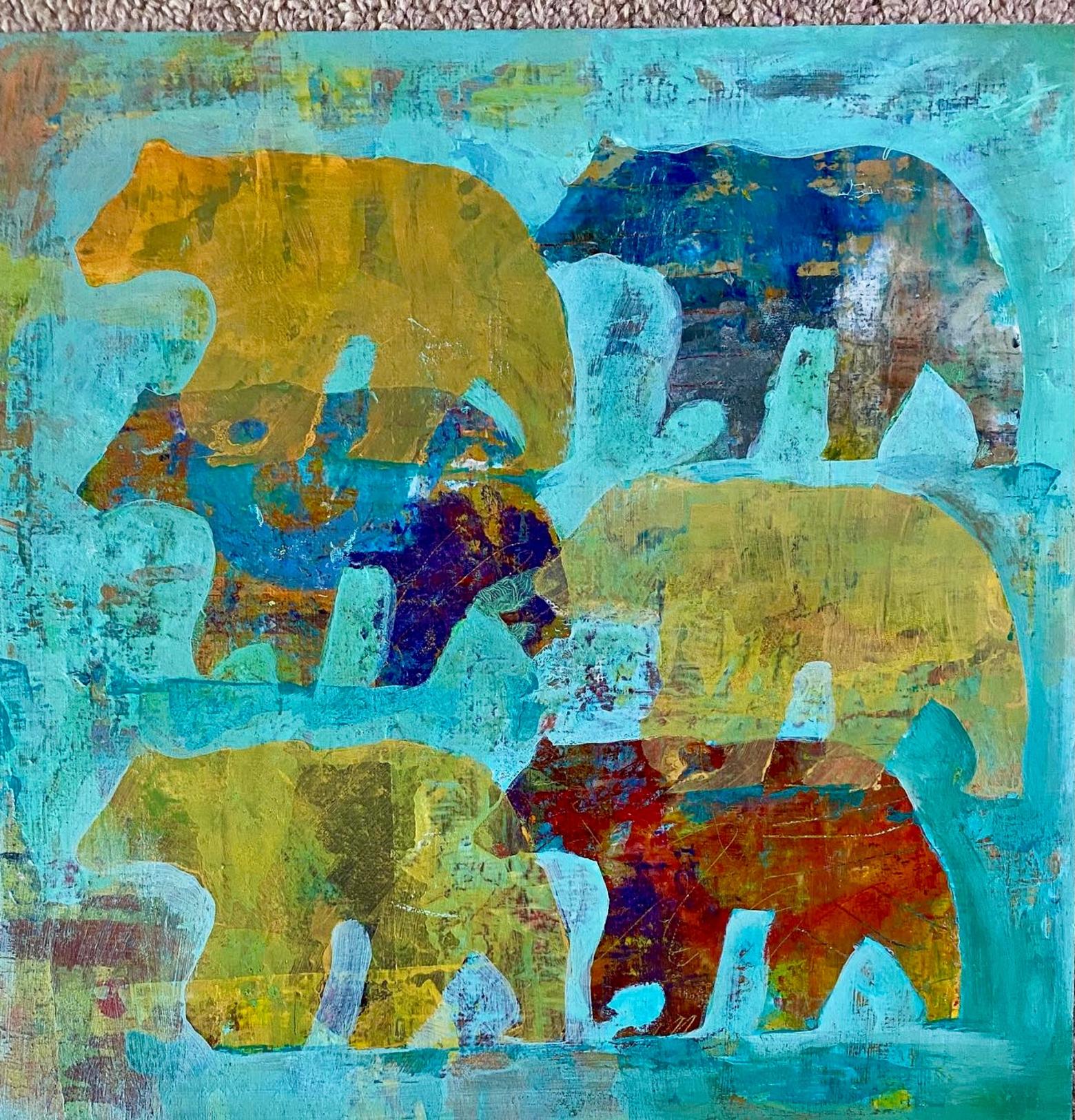 "Bears, bears, and more bears," an original painting, 12 x 12, acrylic on board, by Sue Ewald Cedarholm. To see more of her work, inquire at facebook.com/sue.cedarholm