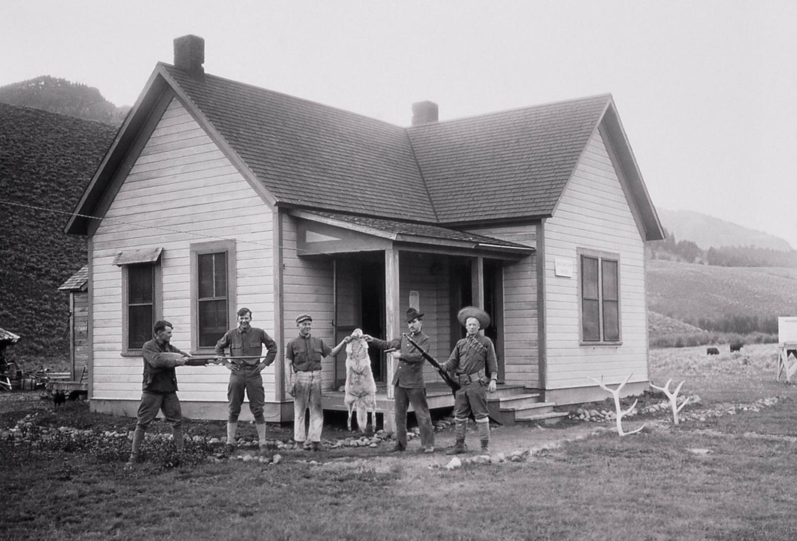 Members of the occupying cavalry pose with a wolf pelt at Soda Butte patrol station in 1905. Within a quarter century, all wolves in Yellowstone would be eliminated, based on the false justification that eliminating "bad" predators is good for the ecosystem.