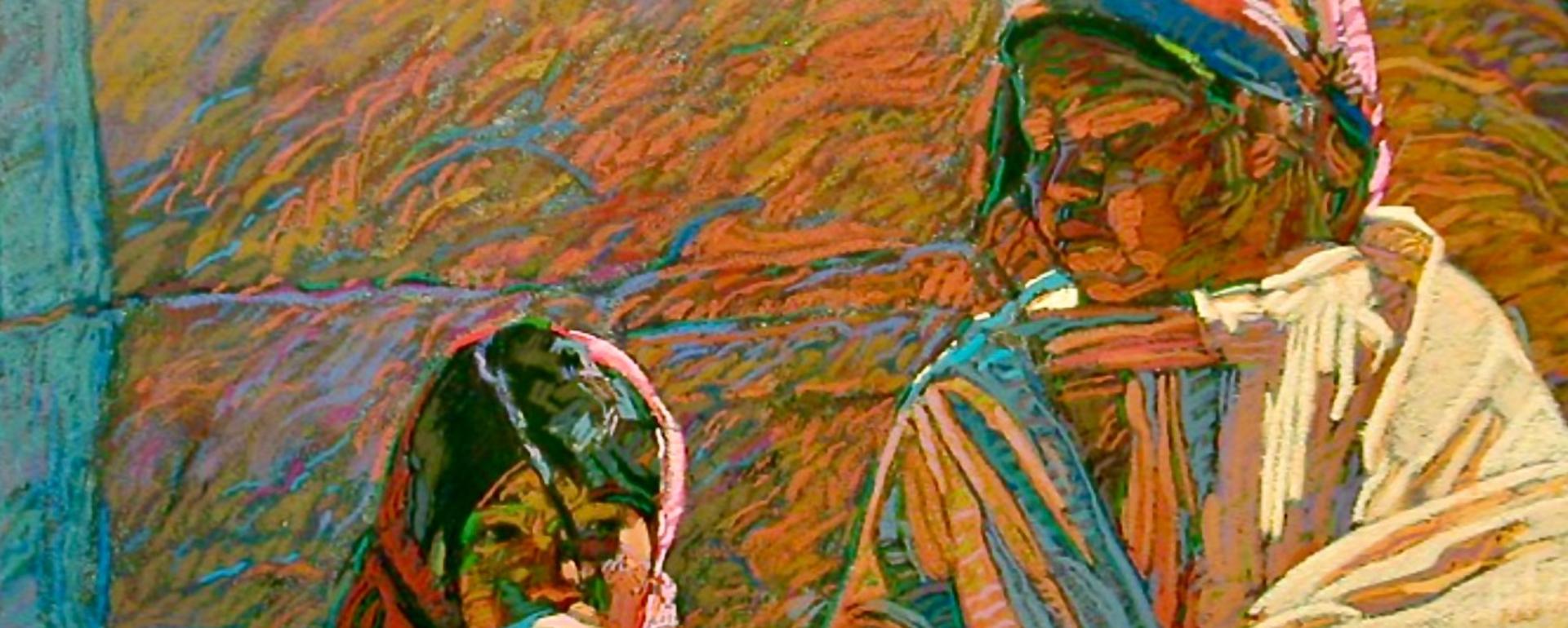 Young Tarahumara sisters (pastel by George Carlson)