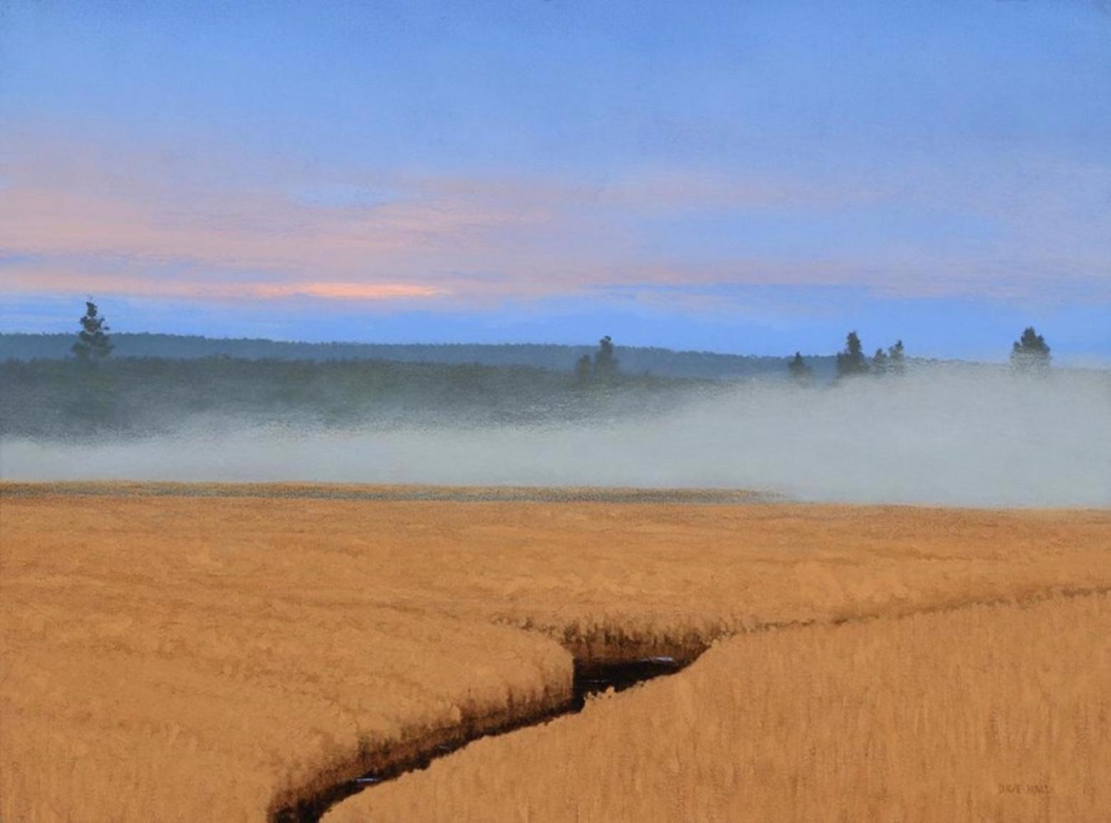 This piece, titled "Harriman Morning," is not part of the "Greater Yellowstone Suite" art for enhancing great journalism collaboration with Dave Hall but it is an example of a work that has drawn national praise for the painter.  The large original painting is in the collection of the great, great granddaughter of Union Pacific railroad executive E.H. Harriman after whom a popular wildland state park is named in Island Park, Idaho located in the western quadrant of the Greater Yellowstone Ecosystem.