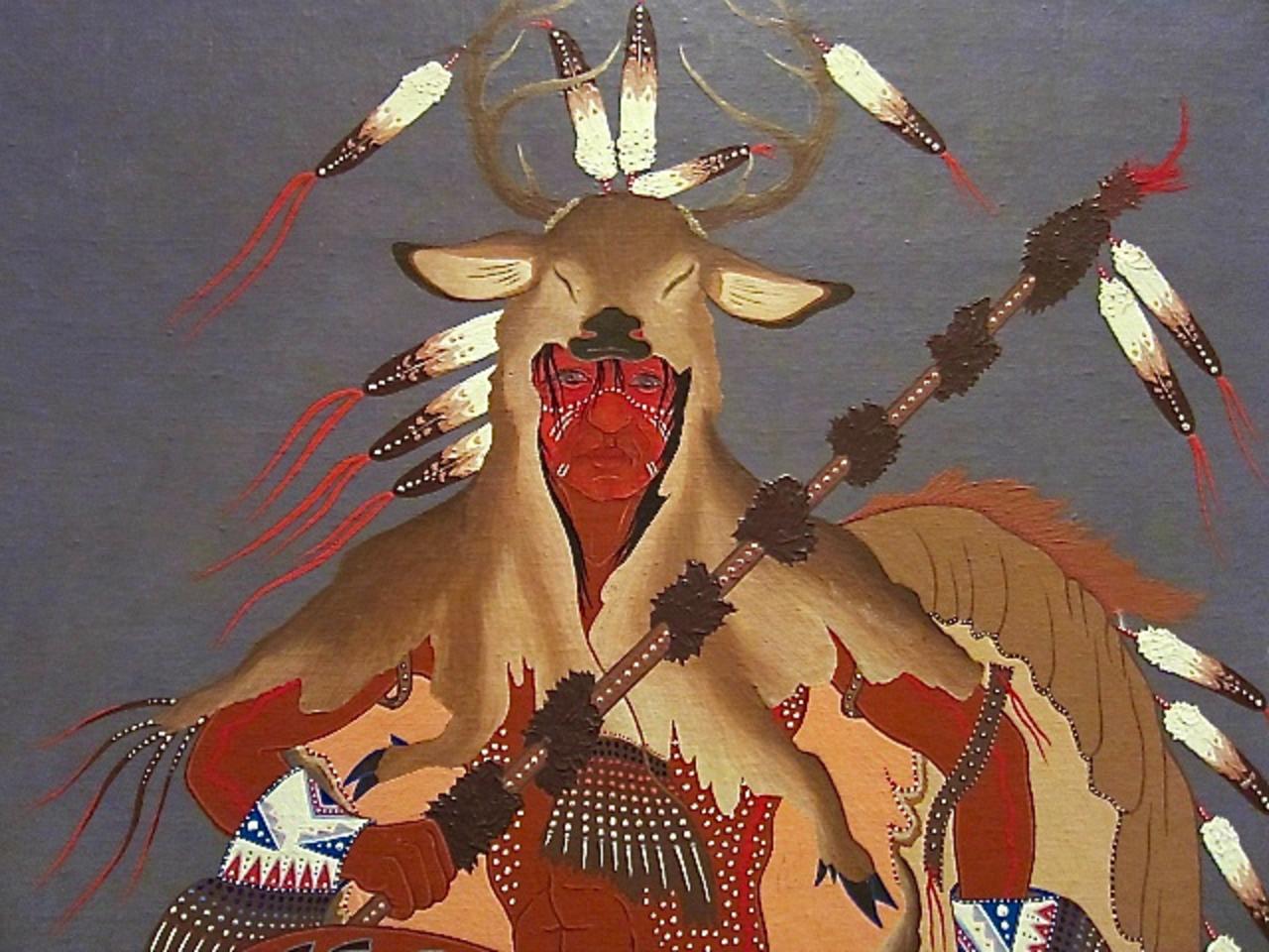 "The Deer Dancer,"  a painting by by Woody (Woodrow Wilson) Crumbo, (Potawatomi), 1912-1989. In addition to Crumbo's original paintings, a major selection of his prints are in the permanent collection at the National Museum of the American Indian. Find out more by going to americanindian.si.edu