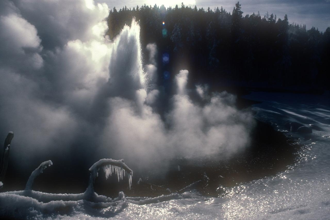 Cold makes a geyser eruption even more interesting than usual.