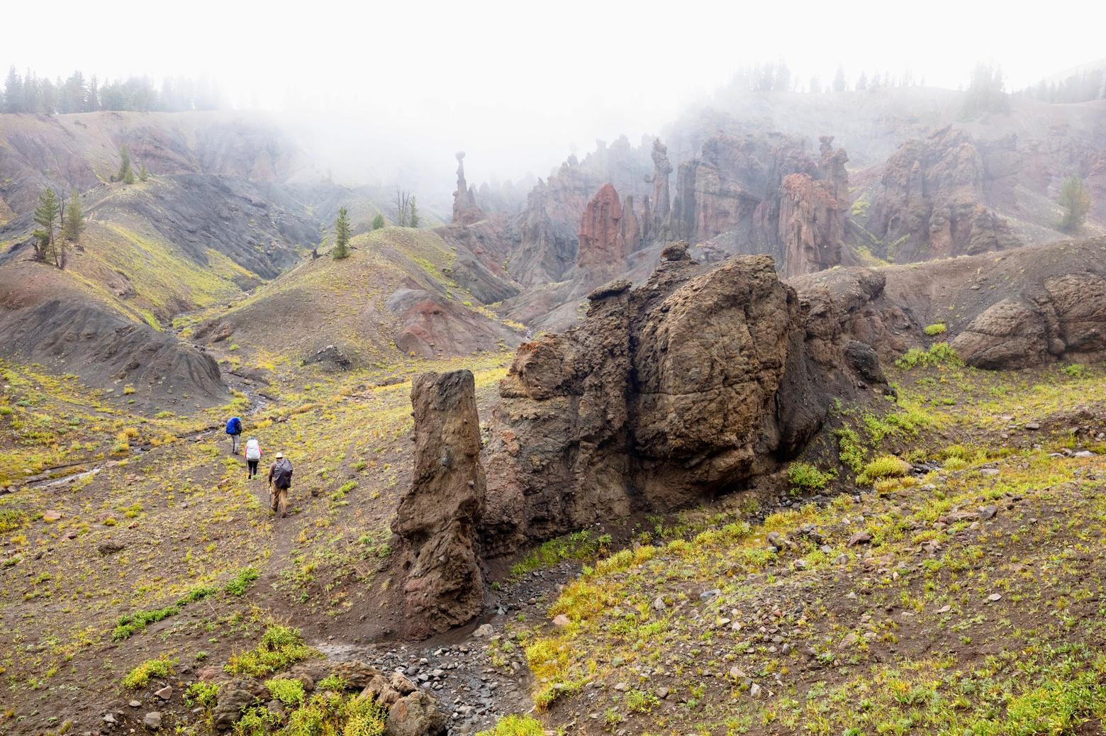 Hikers on a misty day move through Yellowstone's Hoodoo Basin. As nature writer and former wilderness specialist with the US Forest Service Susan Marsh notes, science,  empiricism and reason can fall short of explaining what's really in front of  us. For example, centuries have had to pass since The Enlightenment before scientists acknowledged that non-humans have their own state of being. They can sense things we can't and yet we deny these things often because it makes destruction of nature easier. Photo by Jacob W. Frank/NPS