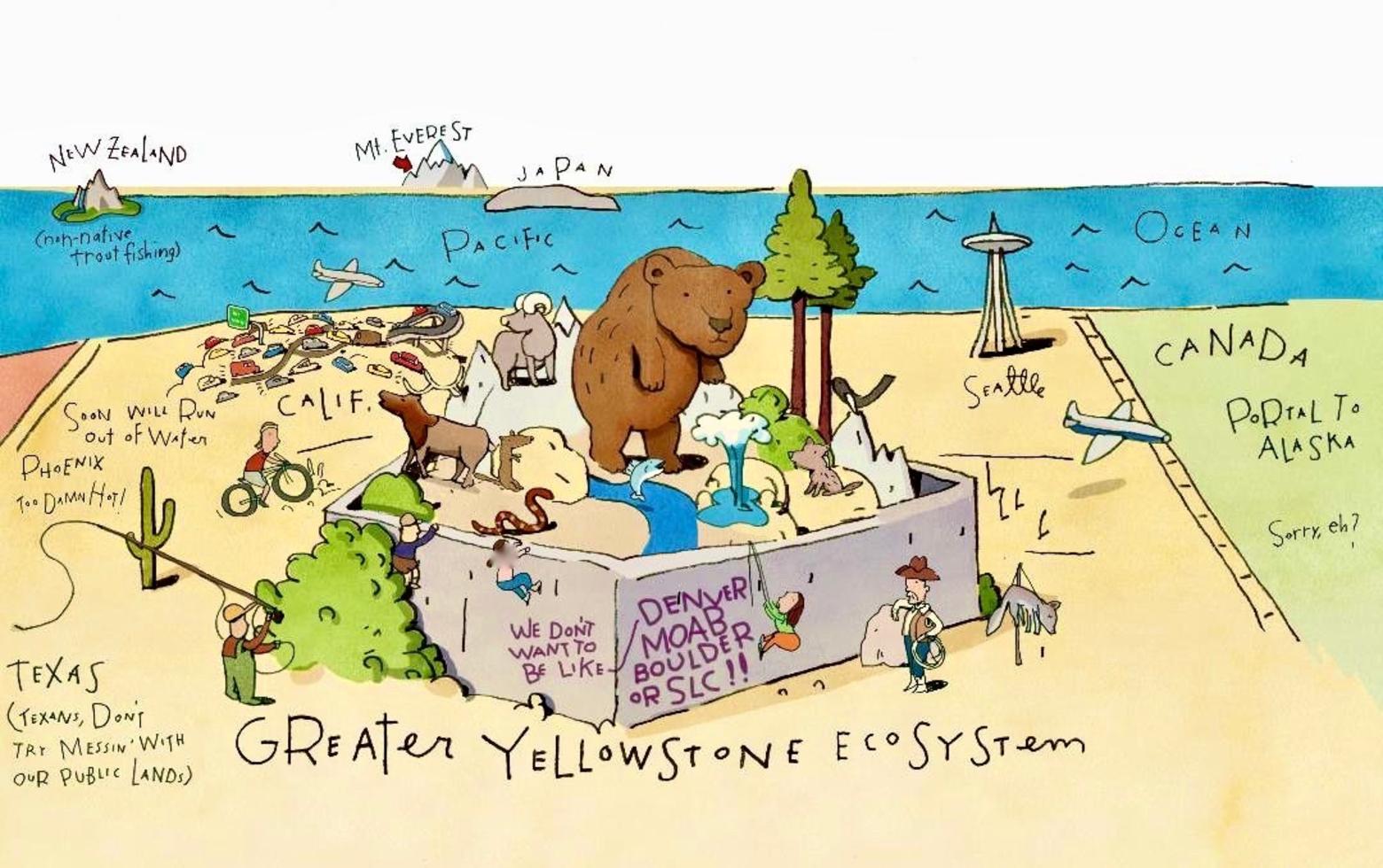 Greater Yellowstone's special place in the West stands in stark contrast to other areas where outdoor recreation has not only eroded wildlife values but where wildlife protection is no longer a priority among public land management agencies, local communities and even conservation organizations.  Illustration by Rick Peterson