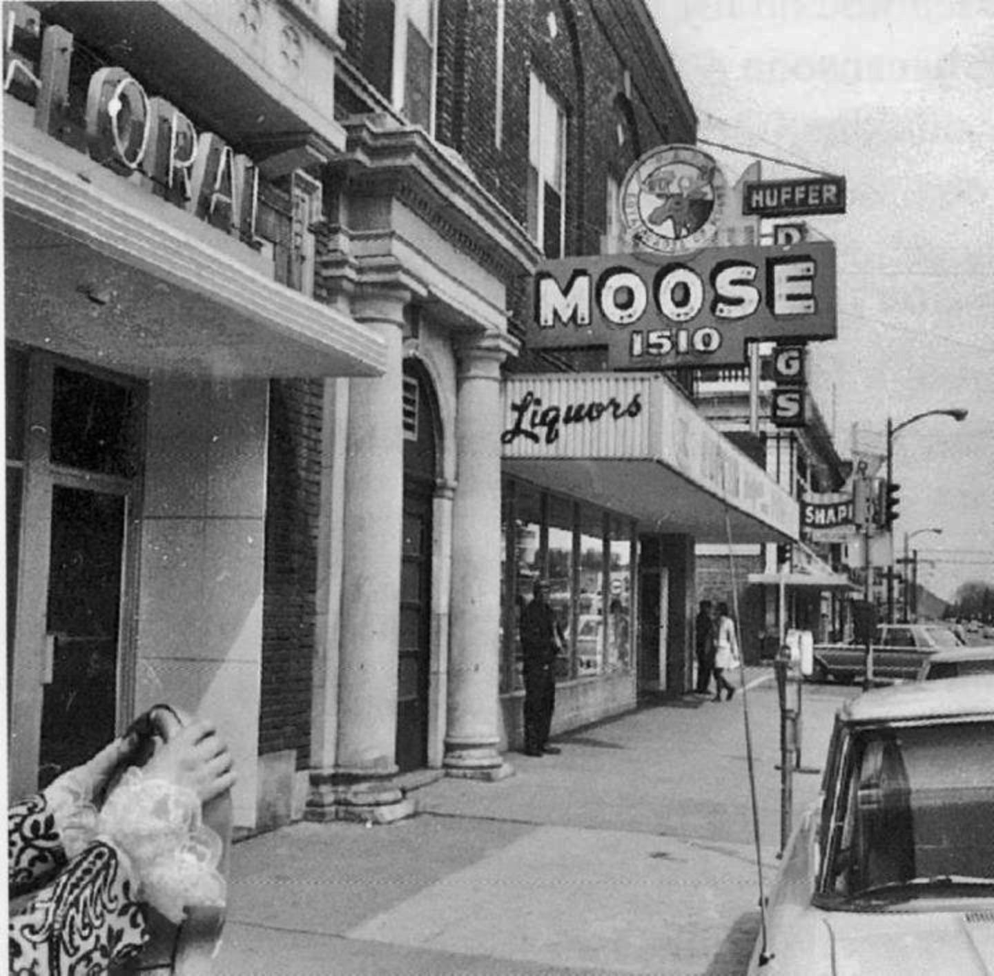 The Moose Lodge in Hibbing where Helstrom met Bob and saw him playing guitar and singing for the first time out along the street. In fact, Echo's hands can be seen at left on the parking meter.  The Moose Lodge is also where Helstrom and Dylan attended their high school reunion in 1969 and Dylan brought his wife, Sara, back to Hibbing for a visit. Photo courtesy Toby Thompson