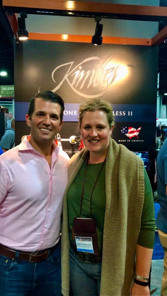 The first director of Montana's Office of Outdoor Recreation Rachel VandeVoort. Previously, she was a representative for the Kalispell, Montana-based gun maker Kimber. She is pictured here with Donald Trump Jr. Photo screenshot from Facebook