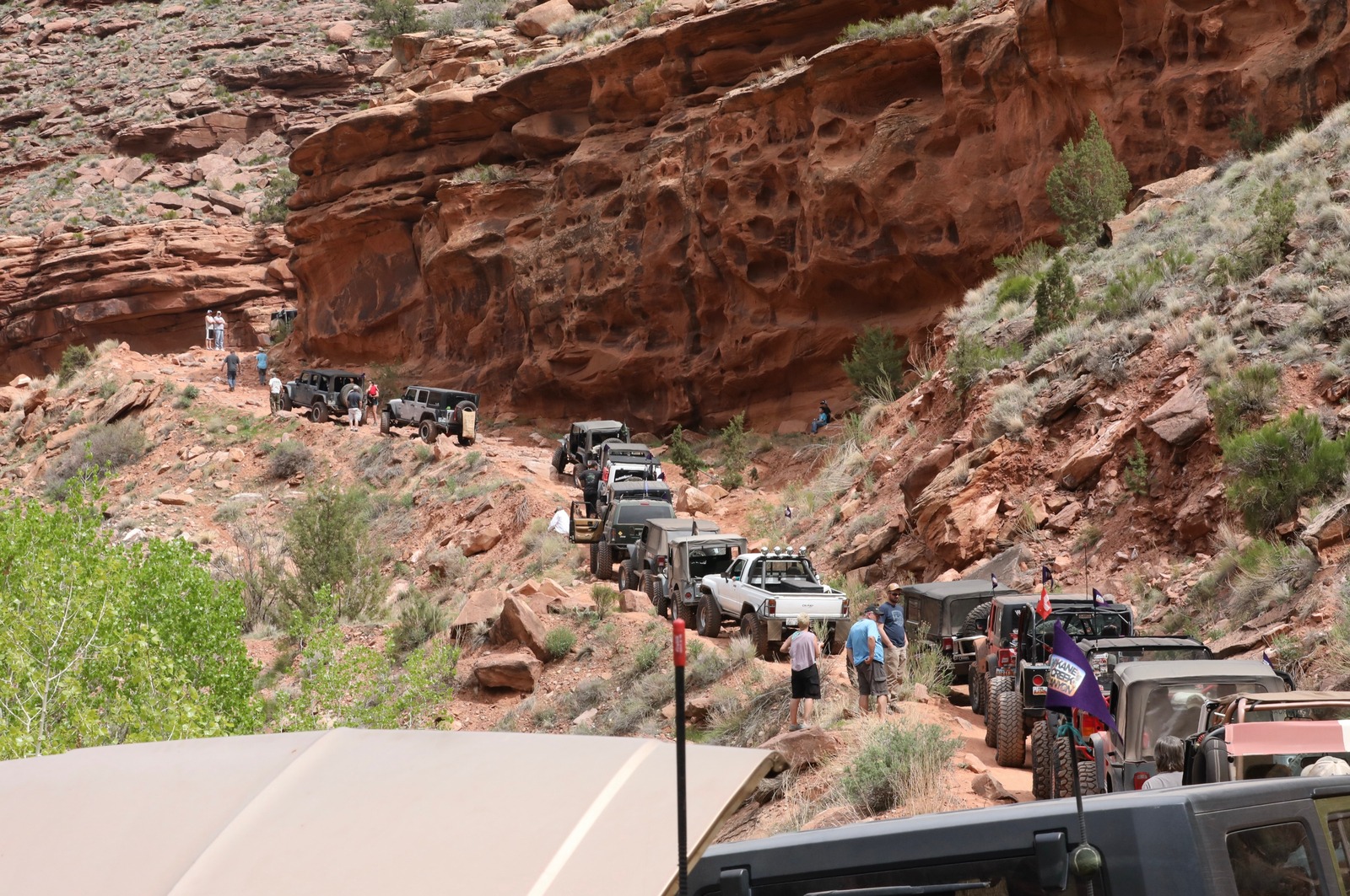 Whether as gym, obstacle course that tests technology, playground or source of income, at what point does the wild caliber of nature and the things living inside it fade to irrelevance?  Here, on Easter weekend 2019, a group of  4 X 4  off-road jeep enthusiasts take part in their annual "running Kane Creek" event near Moab, Utah. The outdoor recreation industry is behind several bills that would compel federal land management agencies to expand recreation, in unprecedented ways, across the West. Photo from Shutterstock/1409152925