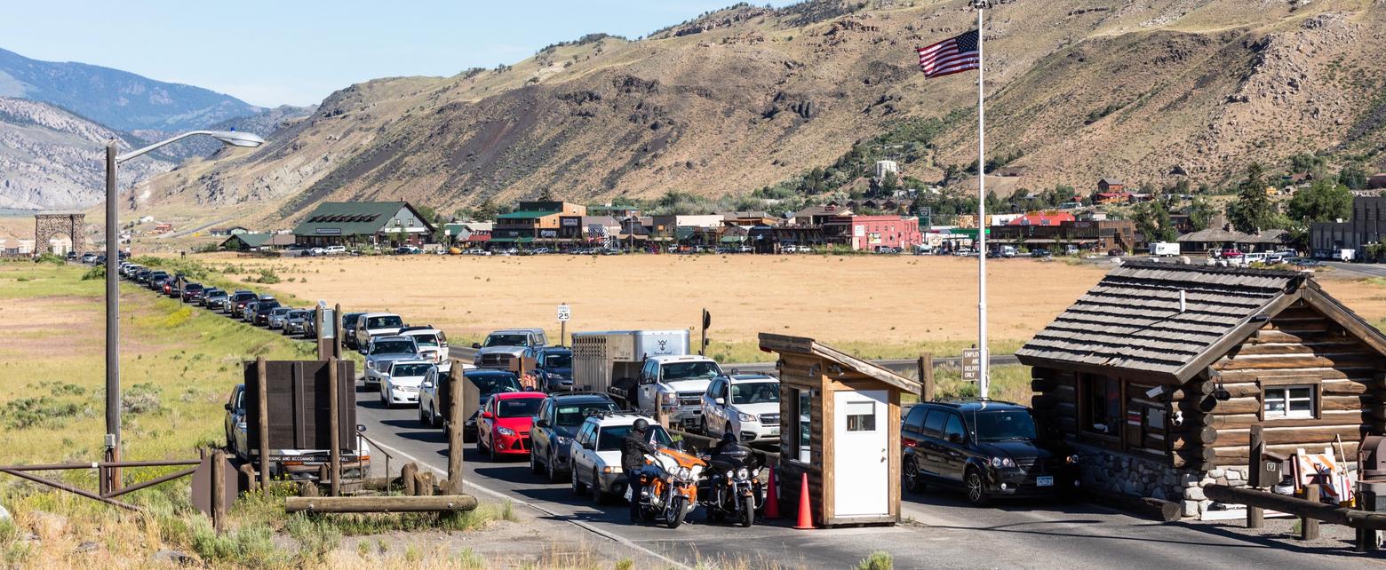 Crushing visitation has also fueled an expanding human footprint outside the park, such as in Gardiner, Montana, northern gateway to Yellowstone, pictured here. More development at the edge of Yellowstone further constricts the ability of wildlife to move in and out of the park. And sold-out campgrounds and hotels in the park mean more people are turning to Forest Service campgrounds and that means more recreation pressure. Photo courtesy Jacob W. Frank/NPS 