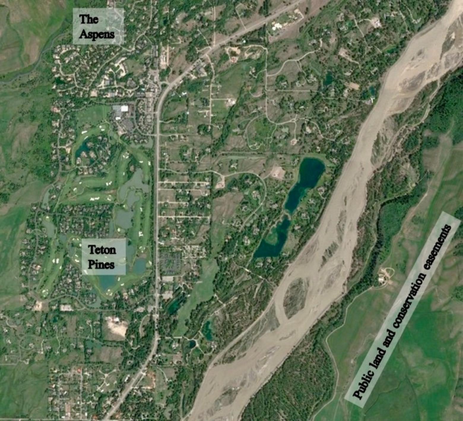 What does suburban/exurban sprawl look like in a valley like Jackson Hole famous for its wildlife and a county—Teton, Wyo—routinely among the richest per capita in America? Photos above are of the west side of the Snake River of a few decades. The landscape transformation from it being rural with ranches and low numbers of people and structures to being coated with structures is how an area conducive to safe wildlife travel is now deadly and a hazard for bears.  GoogleEarth images courtesy Susan Marsh