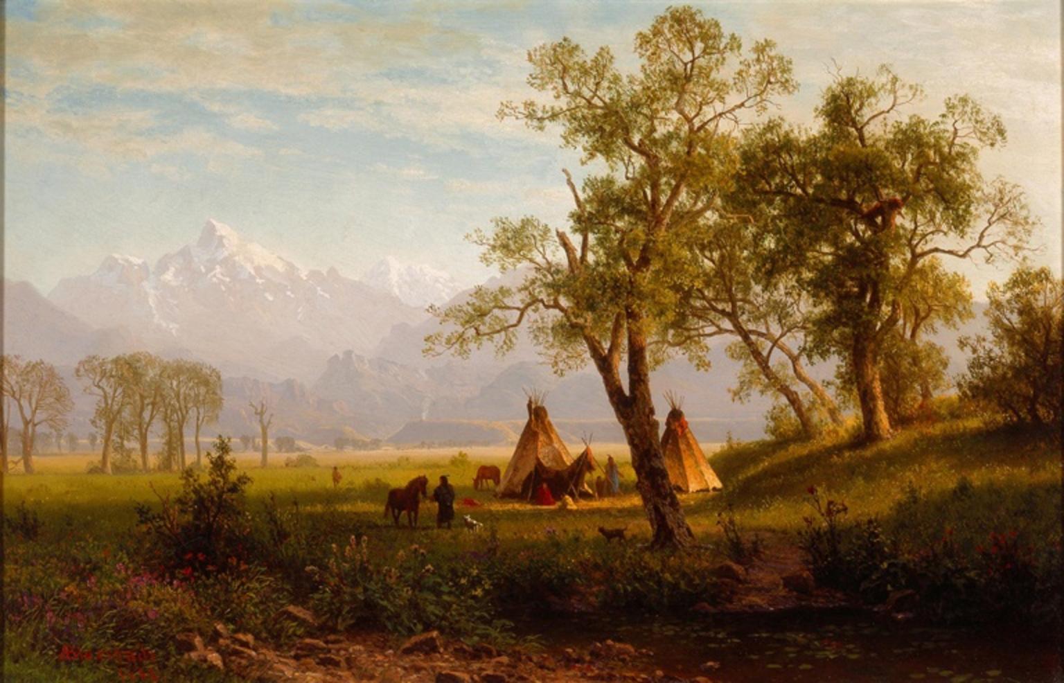 Wind River Mountains, Nebraska Territory," 1862, an oil painting by Albert Bierstadt. Of course, the Wind Rivers are located in Wyoming in the southern reaches of the Greater Yellowstone Ecosystem.