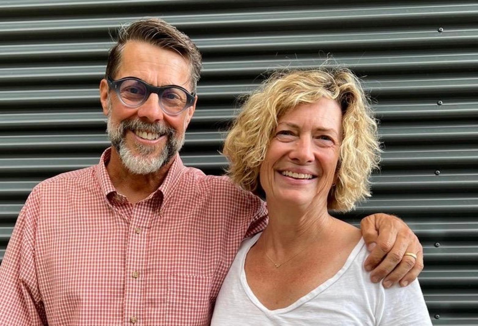 Lori Ryker, at right, founder of the "wildlifes" public art initiative, and its first artist in residence, Eric Junker, widely known for producing pop-up wildlife-related street art throughout Los Angeles. Photo courtesy Lori Ryker