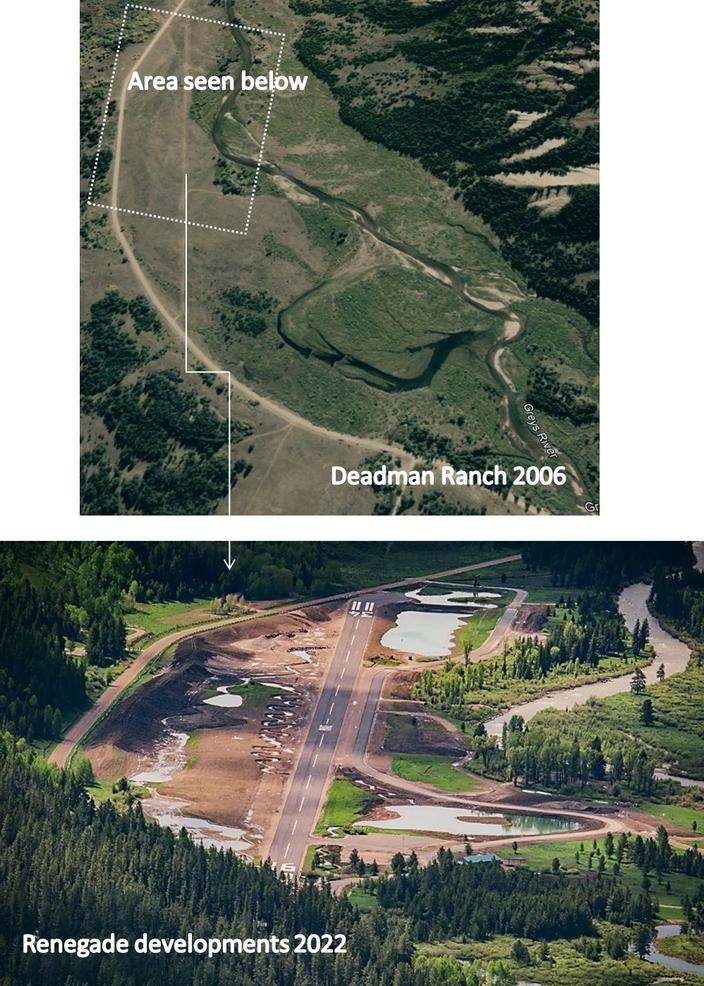 Deadman Ranch, as seen from the air in 2006, was nominated for purchase under the Land and Water Conservation Fund, but never funded. It sold to a land developer who renamed the ranch "Renegade."