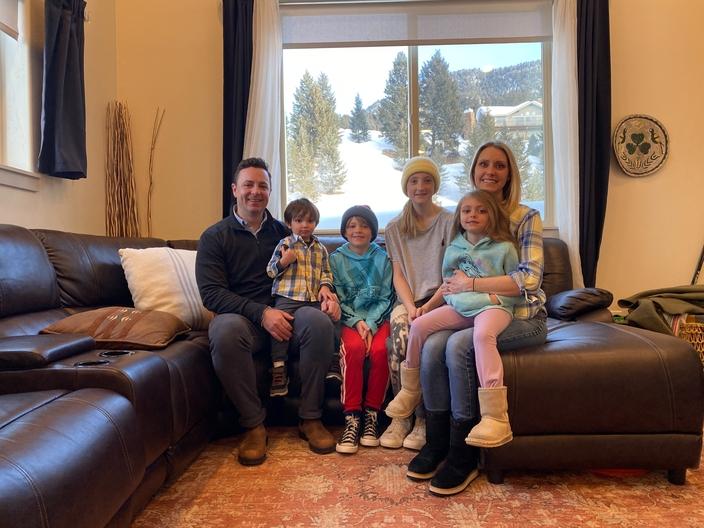 Dan Potocki (L), his wife Kim (R) moved to Big Sky permanently in June 2022 with their children (L-R): Brennan, Jack, McKenna and Cora.