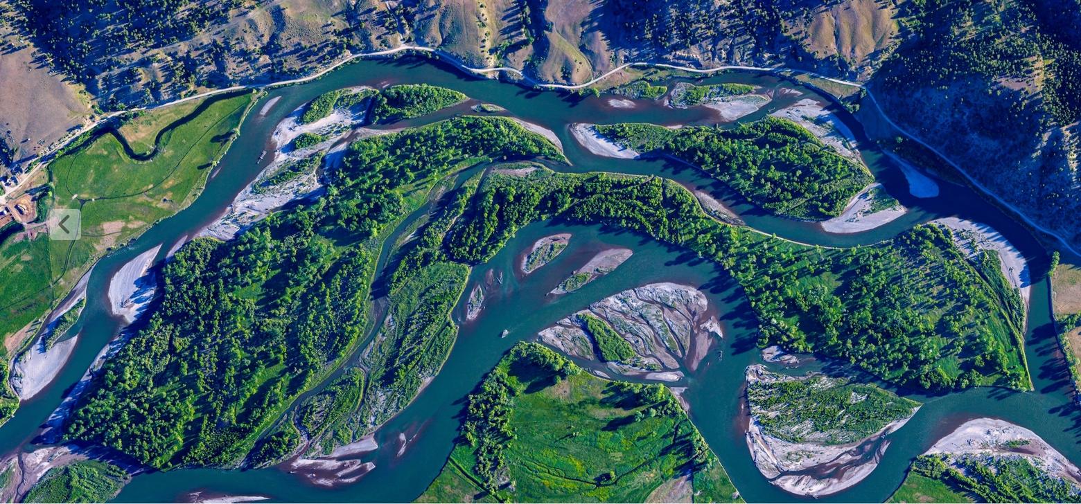The Yellowstone River moves through island ribbons, representing the epitome of a healthy riparian corridor and great stopover place for boaters. 