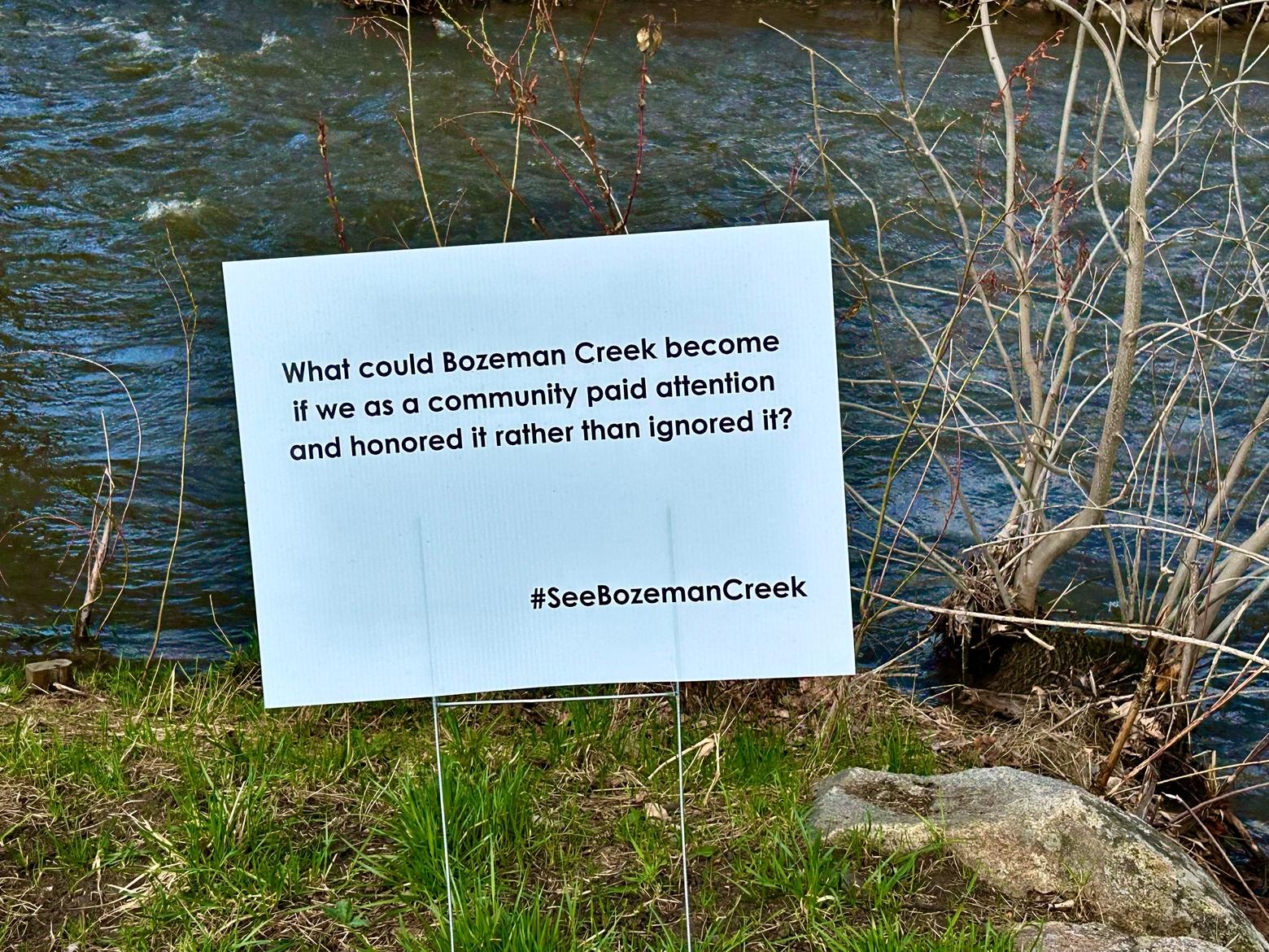 One of the poignant placards that accompanies Mountain Time Arts' 'Revitalize Relatives' art installation that can be viewed outside Bozeman City Hall along Bozeman Creek.