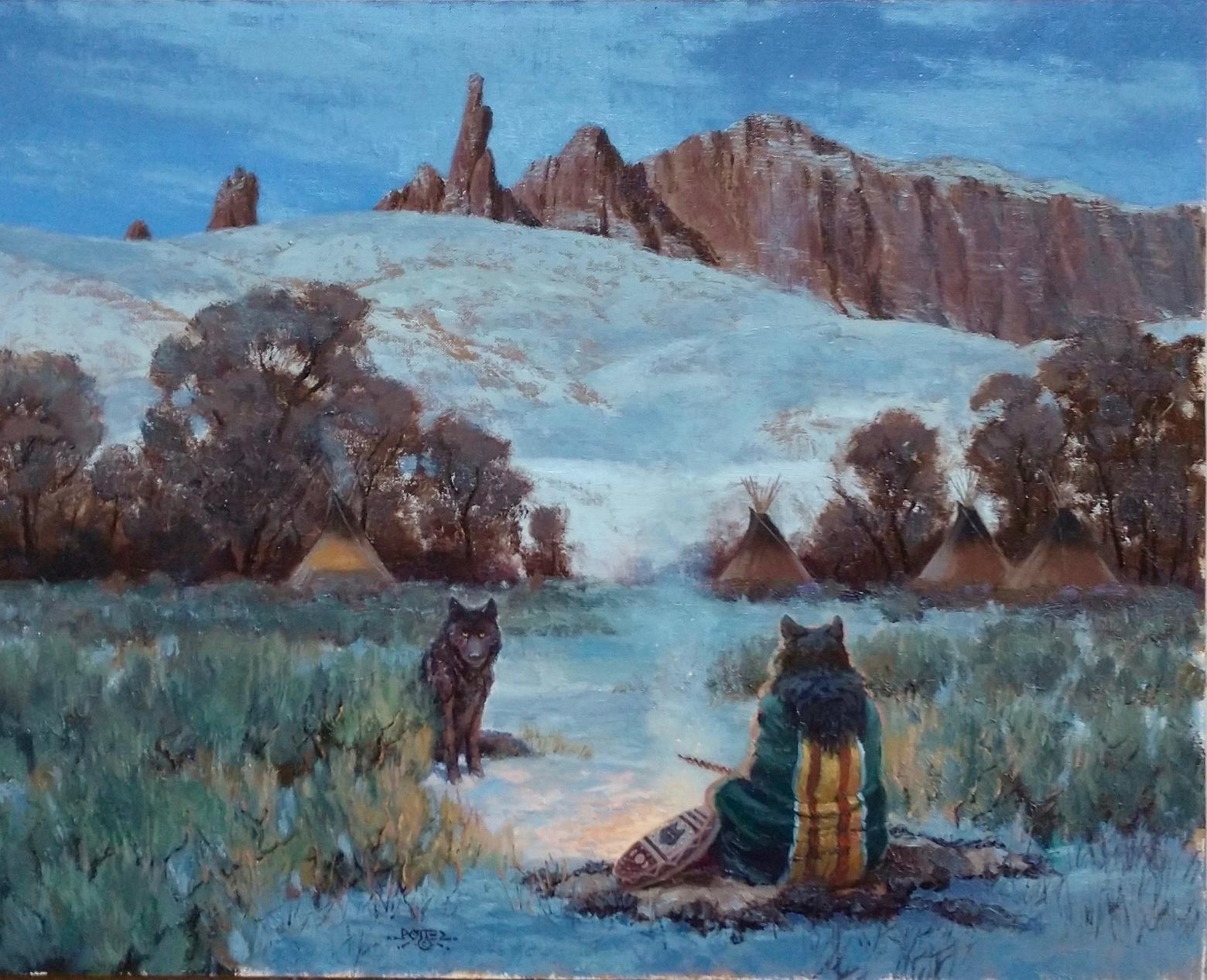 Potter's painting, "A Private Conversation," is part of a series of works intended to reveal the ancient stories rooted in aboriginal oral traditions, which speak to the unbreakable relationships between people and wildlife. Image courtesy John Potter