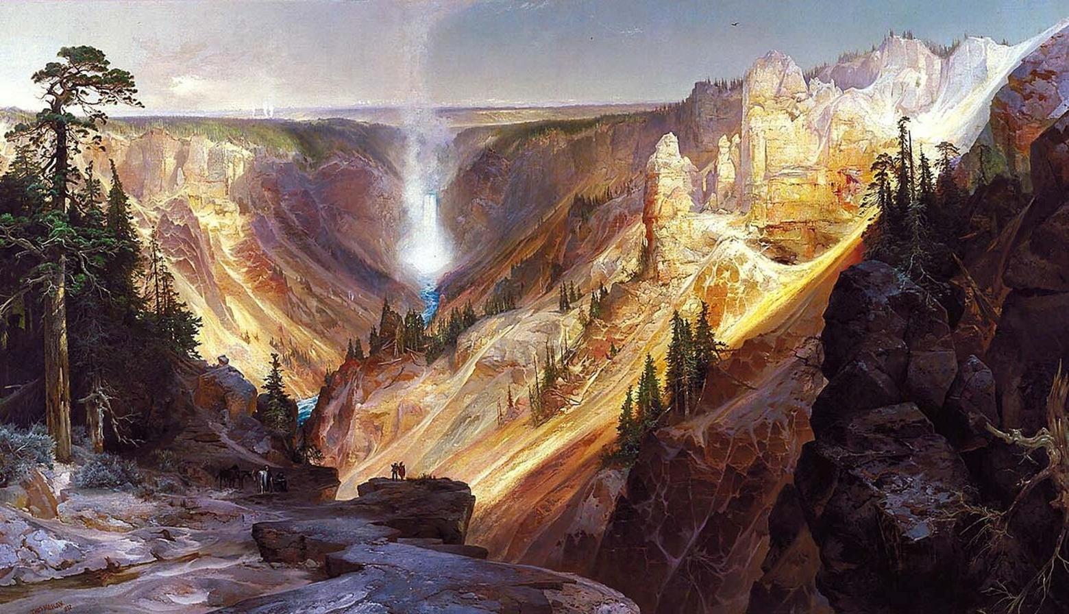 English-American artist Thomas Moran painted this famous piece, "The Grand Canyon of the Yellowstone," in 1872. It is largely credited with expanding conservation efforts in America and hangs in the Smithsonian American Art Museum. Gift of George D. Pratt. Public Domain
