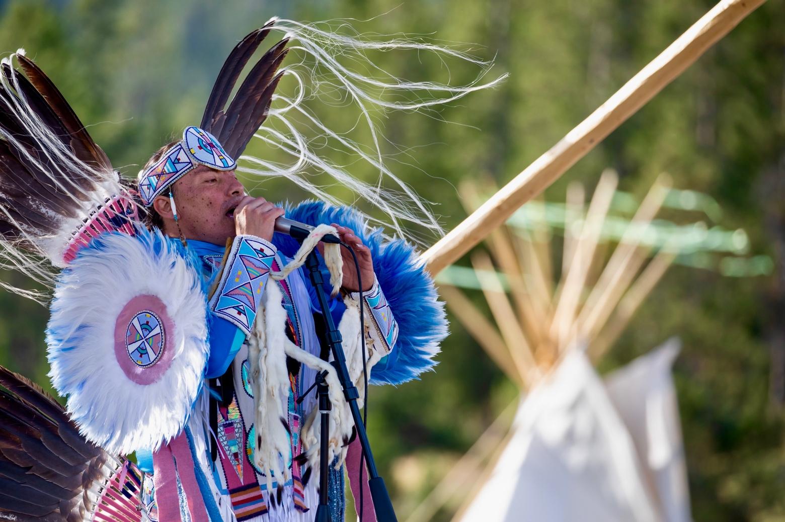Last year, Crow musical performer Supaman, who has fans around the world, made a special appearance at the Madison Junction teepee encampment. This year, artists Sean Chandler and Ben Pease are among the guest artists, spiritual and cultural leaders. Photo courtesy Ashton Hooker