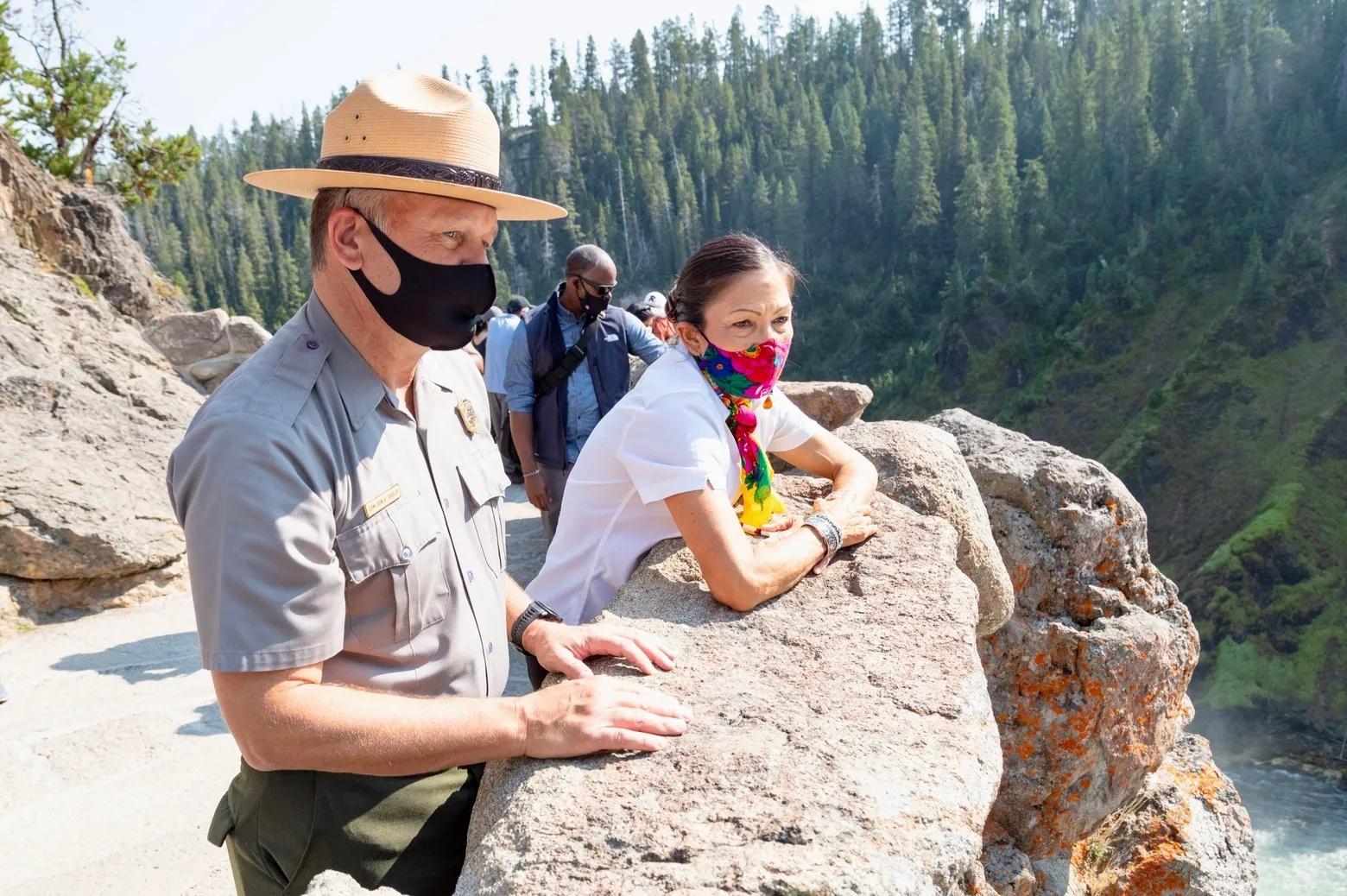 Sholly gives U.S. Interior Secretary Deb Haaland a tour of Yellowstone in summer 2021, the busiest on record. Photo by Jacob W. Frank