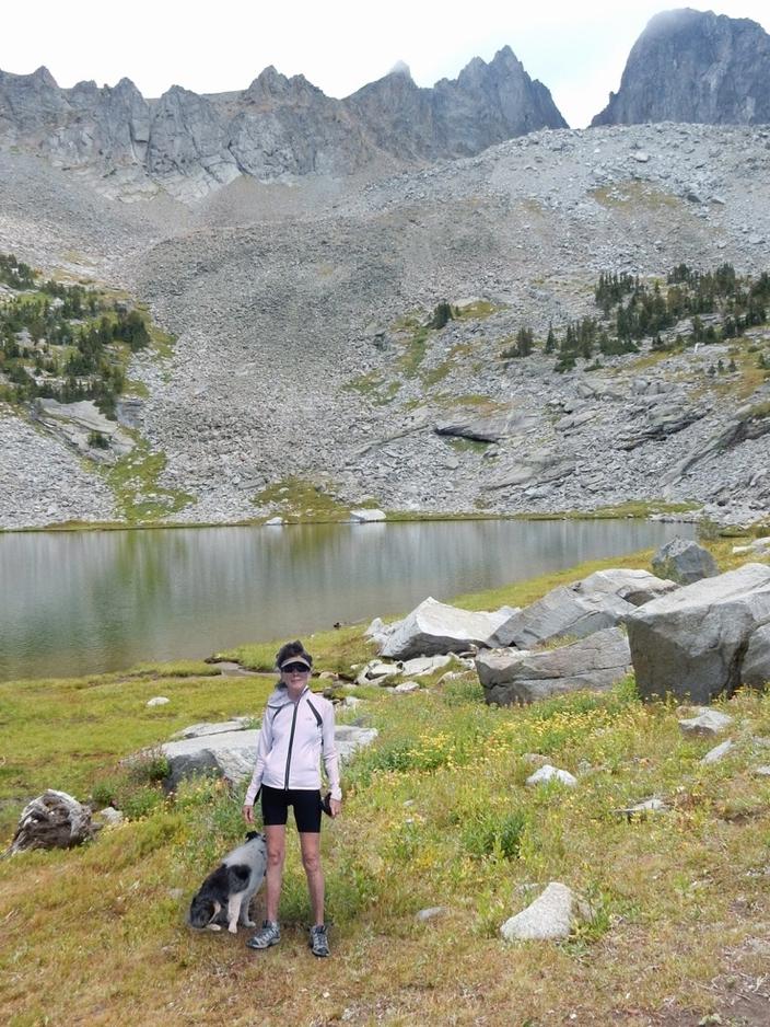 Taking it slow: The author with her hiking companion, Breaker, at Cottonwood Lake. Photo courtesy Dorothy Bradley