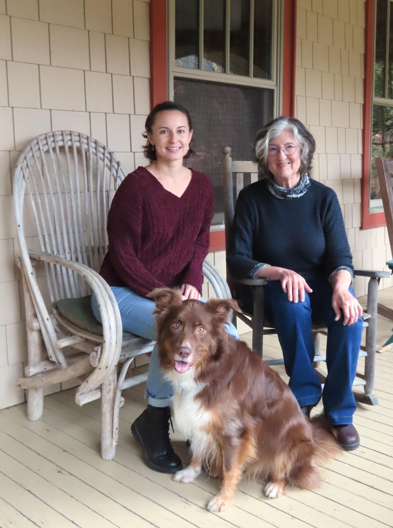 Before the recent Thanksgiving holiday, Lily and Barbara Kingsolver didn't have any author photos together. They planned to use the family gathering as an opportunity to take a few, accompanied by Lily's dog, Ginger. Photo by Steven Hopp