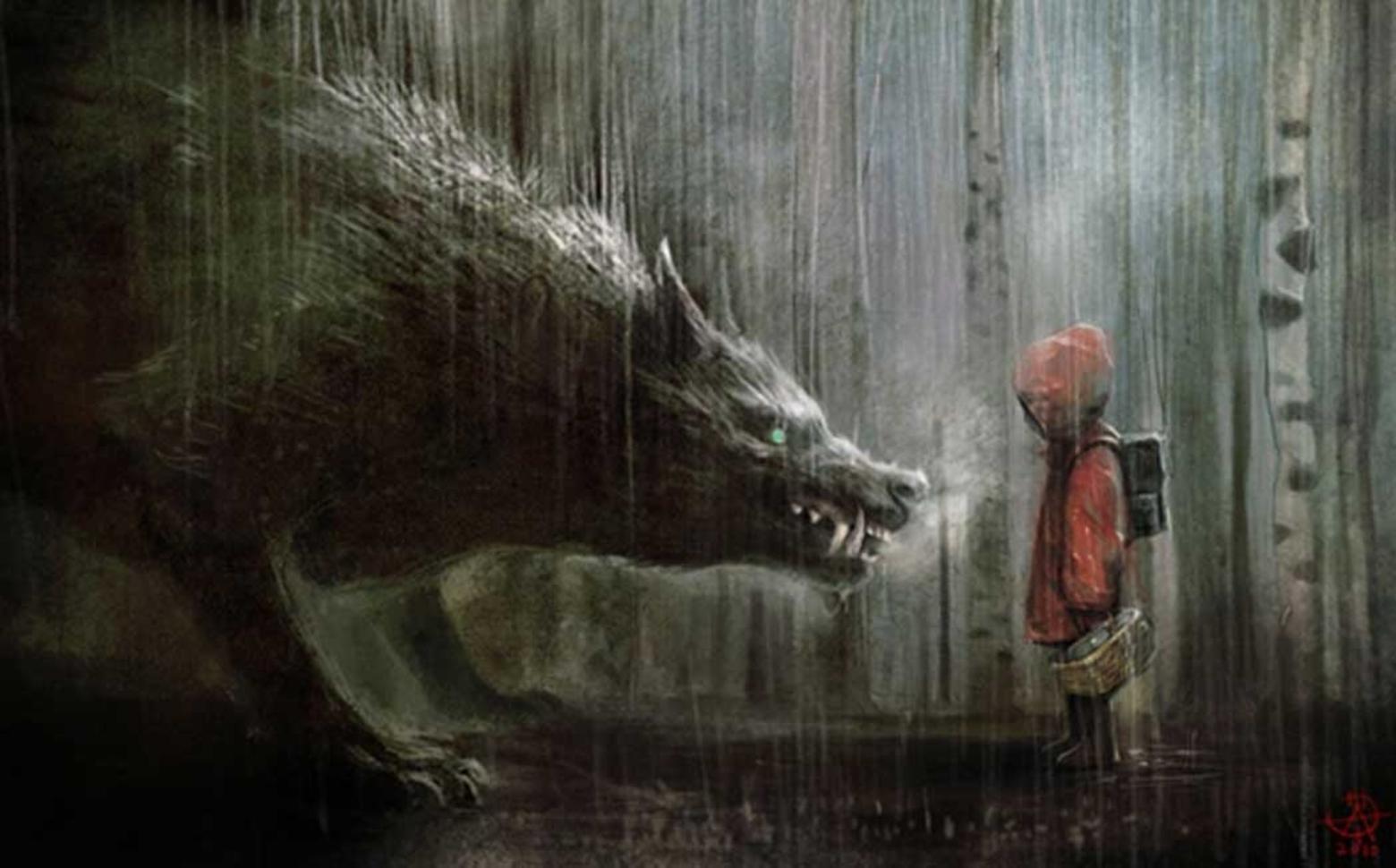 Illustrated stereotypes such as this of the Big Bad Wolf and Little Red Riding Hood have long contributed to a fear of nature called biophobia. 