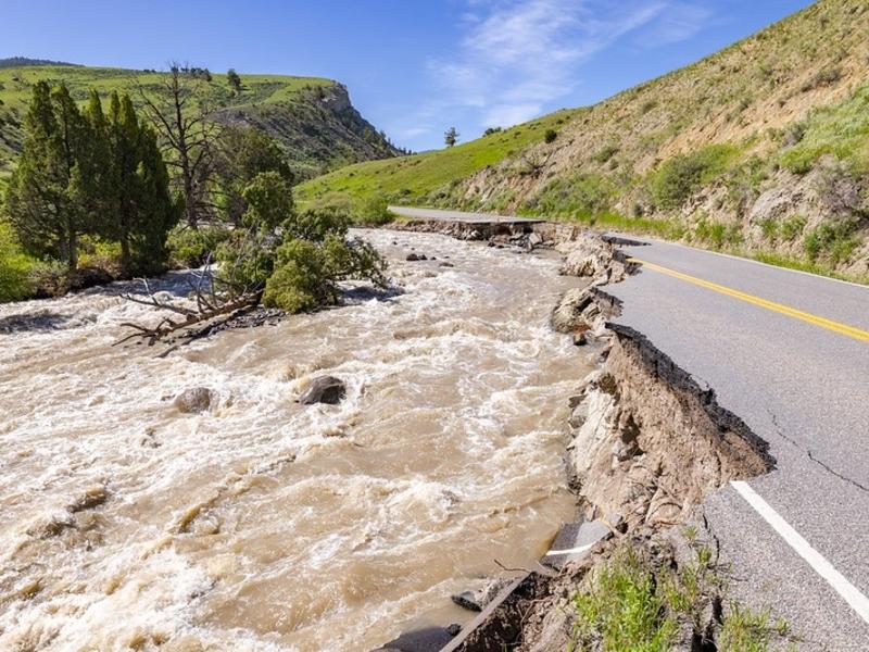 The North Entrance Road in Yellowstone sustained significant damage in June 2022 flooding 