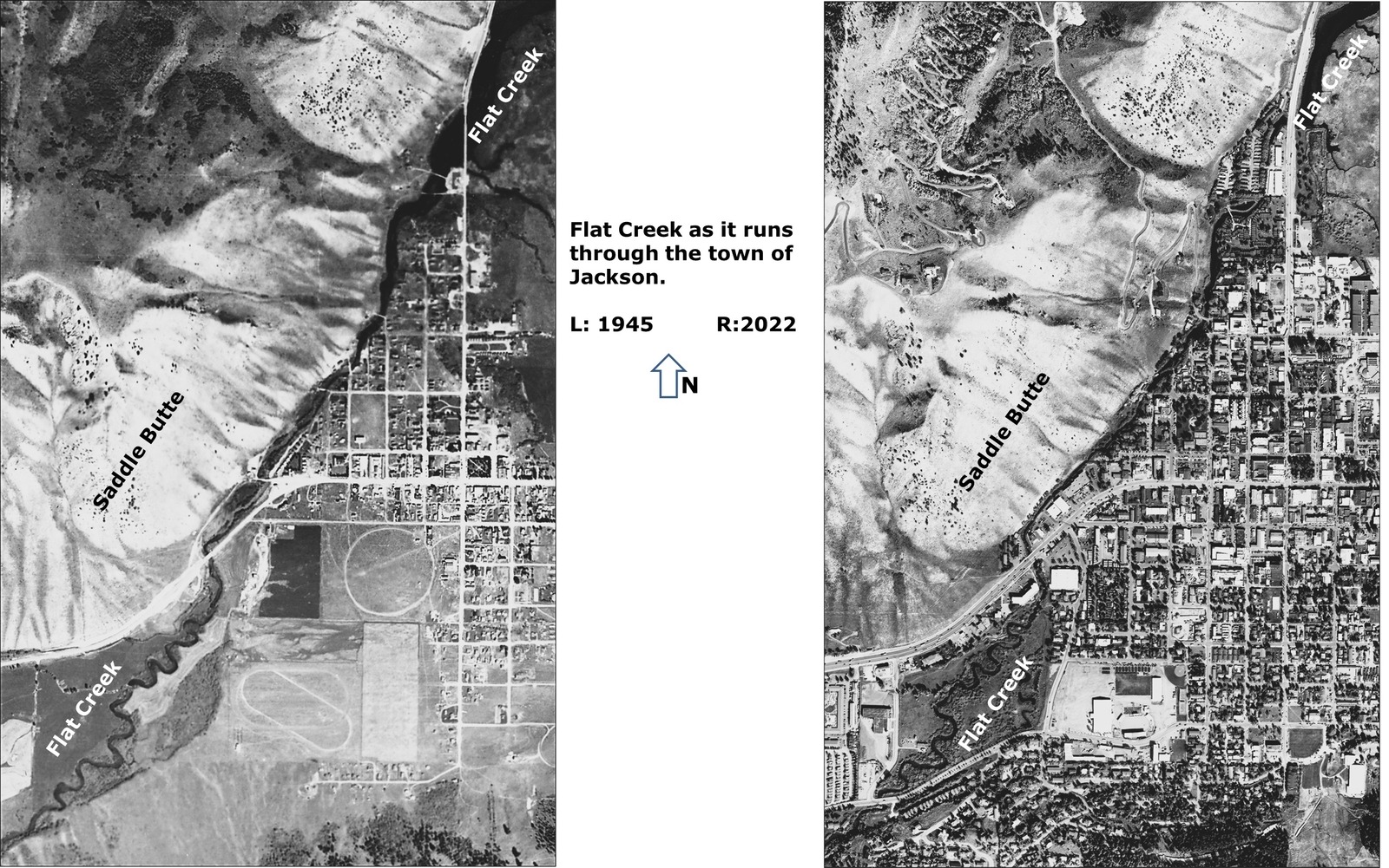 Jackson, Wyoming, 1945 and 2022. Photos courtesy Teton Conservation District