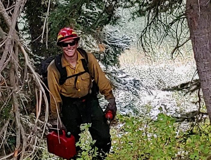 Henry Sollitt is a former wildland firefighter from Jackson, Wyoming. He’s pictured here working on the Smokey Hollow Fire in Wyoming’s Caribou Targhee National Forest. Photo courtesy Henry Sollitt