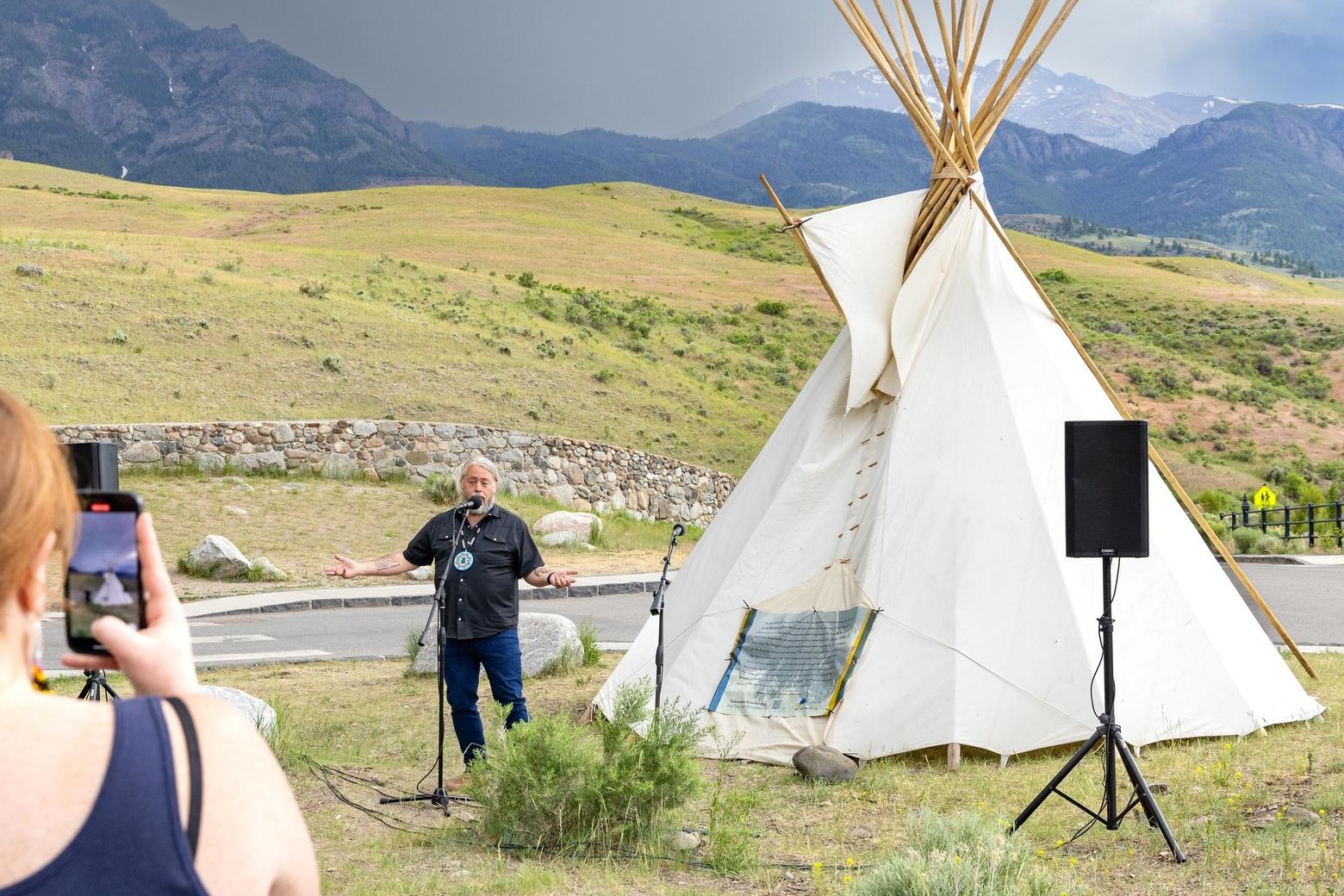 Chris La Tray remarks during the opening ceremony of the 2024 Yellowstone Revealed in Yellowstone National Park. Photo by Jacob W. Frank/NPS