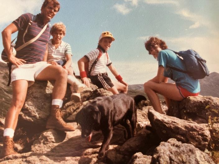 The Grange family (L-R): Steve (Dad), Kevin (12), Sean (brother, 13), Kristine (17). Mt. Major, White Mountains, New Hampshire. Photo by Barb Grange (the author's mother), 1986