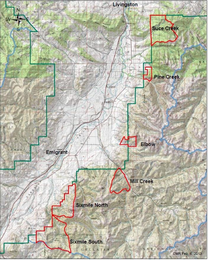 "The East Paradise Range Allotments are six allotments in the Absaroka Beartooth mountains on the east side of the Paradise Valley located between Livingston, Montana, and the north entrance of Yellowstone National Park," according to court documents from the lawsuit. Map courtesy U.S. District Court documents