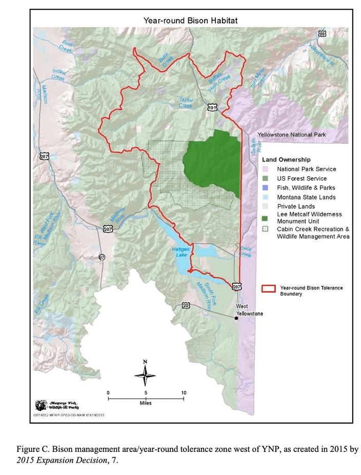 Multiple agencies are involved in bison management in southwest Montana, including the National Park Service, the U.S. Forest Service and the Montana Department of Livestock. Map courtesy Montana FWP