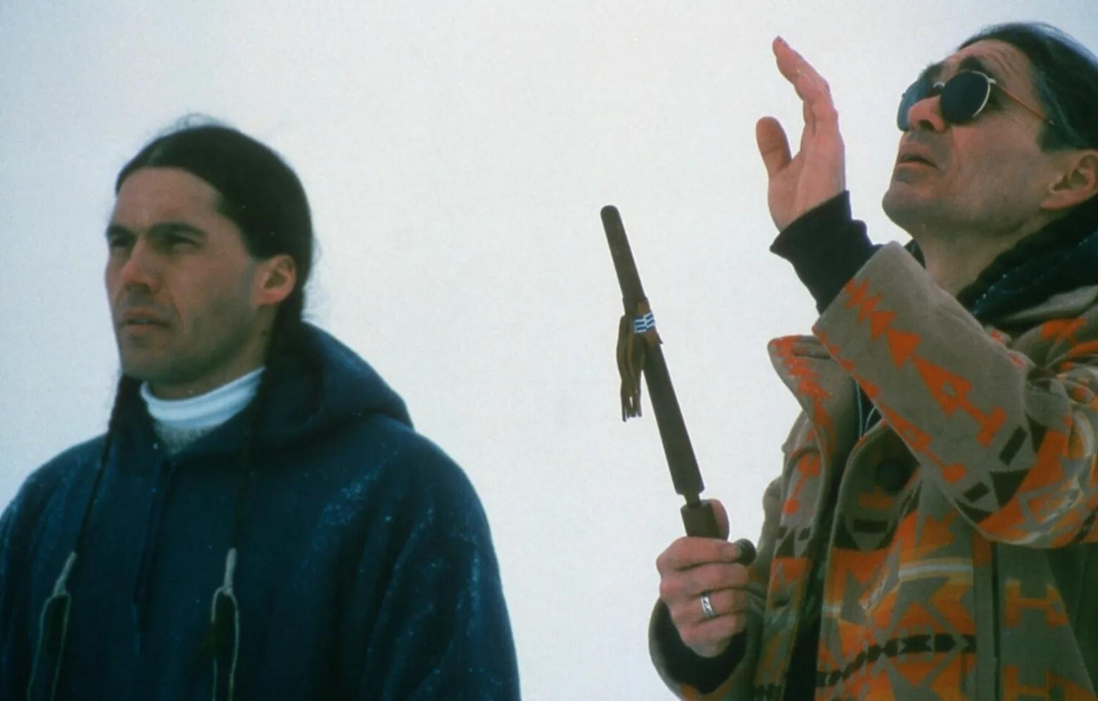 John Potter, left, and Scott Frazier were in Yellowstone in 1995 to impart a blessing and mark the arrival of wolf reintroduction. Photo courtesy Jeanne Johnson