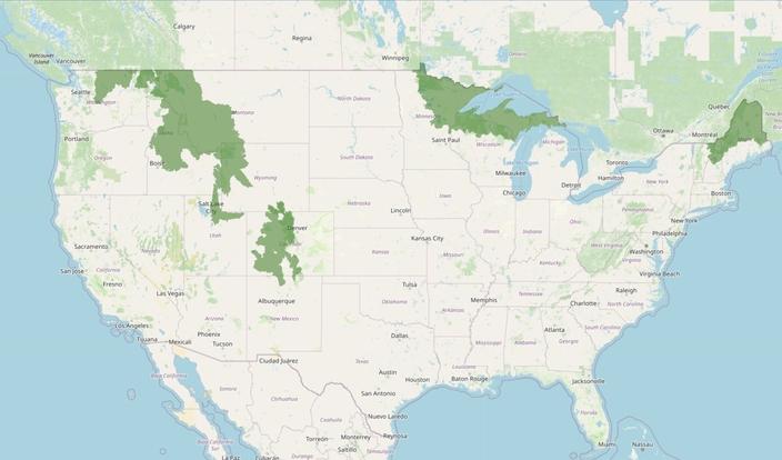 Lynx occur broadly across most of Canada and Alaska, but in the Lower 48 their habitat a numbers are shrinking. They are likely to persist in areas characterized by deep snow and dense horizontal forest cover that support adequate densities of snowshoe hares. Map courtesy USFWS