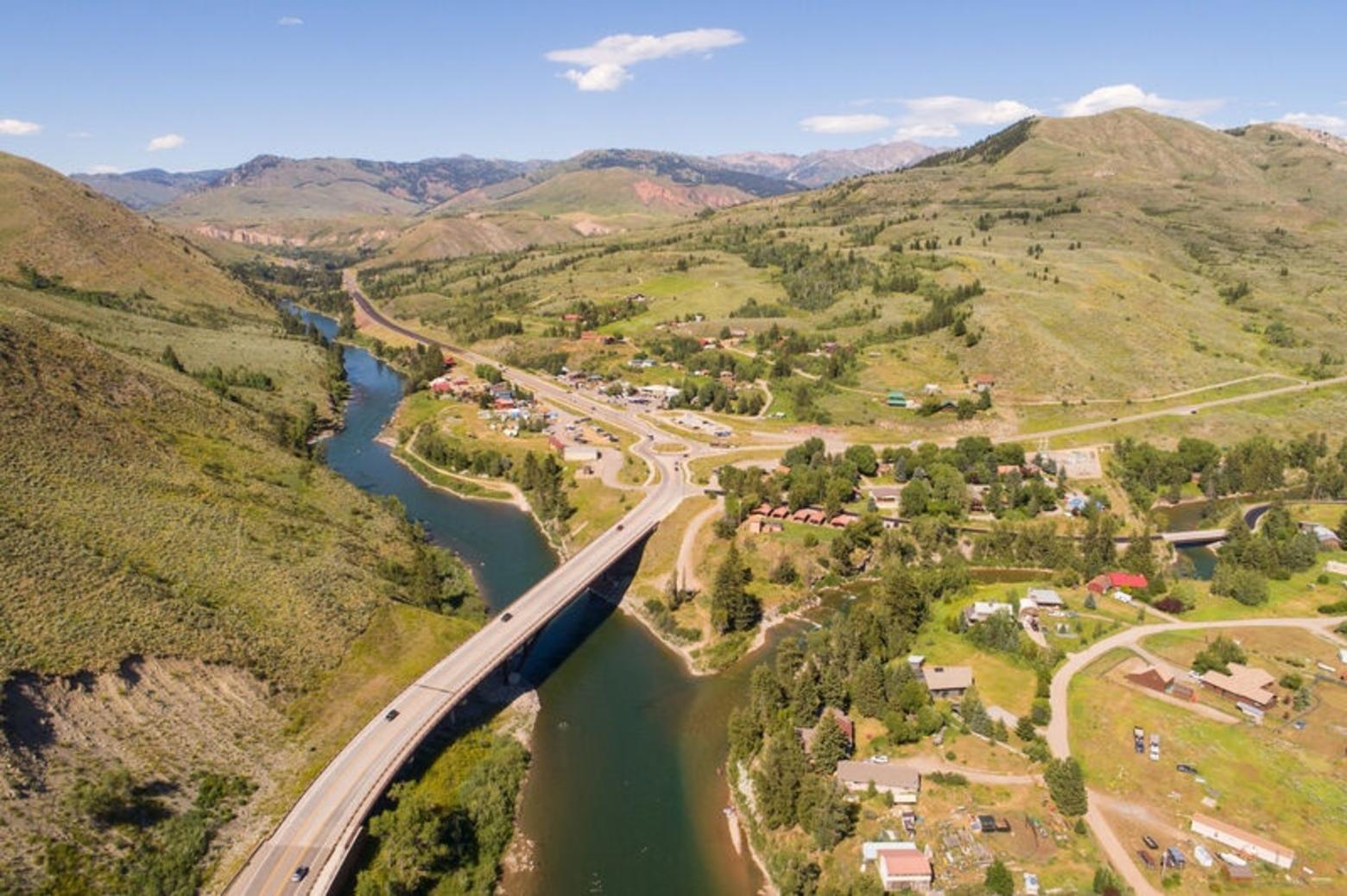 An aerial view of Wyoming's Hoback Junction, where heightened nitrate levels in area groundwater has sparked DEQ investigations. Photo courtesy Protect Our Water Jackson Hole