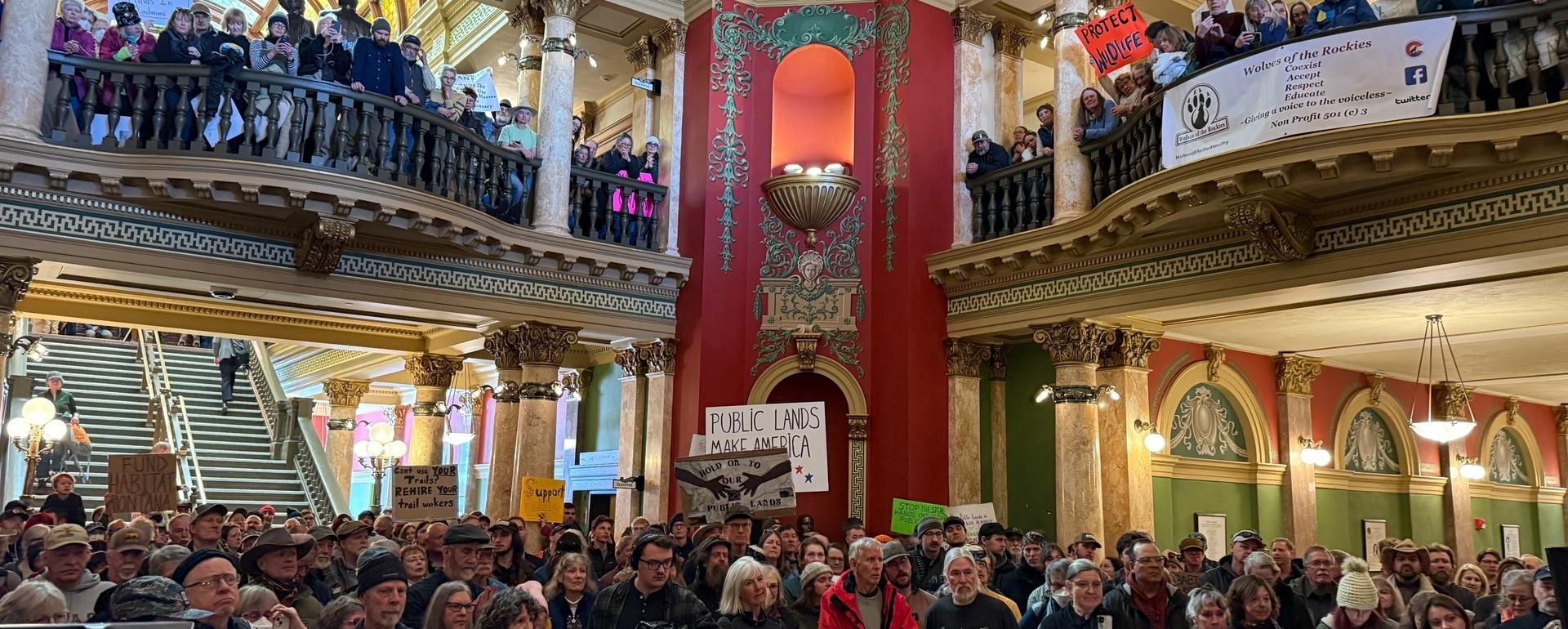 A packed Capitol rotunda in Helena, Montana, for the February 19 Rally for Public Lands