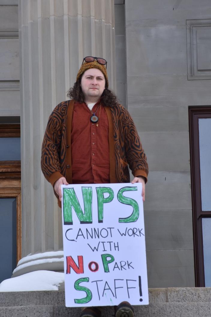 Richard Midgette is an IT specialist who was notified on Feb. 14, 2025, that his employment with the National Park Service was terminated effective immediately. He attended the Rally for Public Lands in Helena on Feb. 19, 2025, to support other federal employees in a similar position. Photo by Amanda Eggert/MTFP