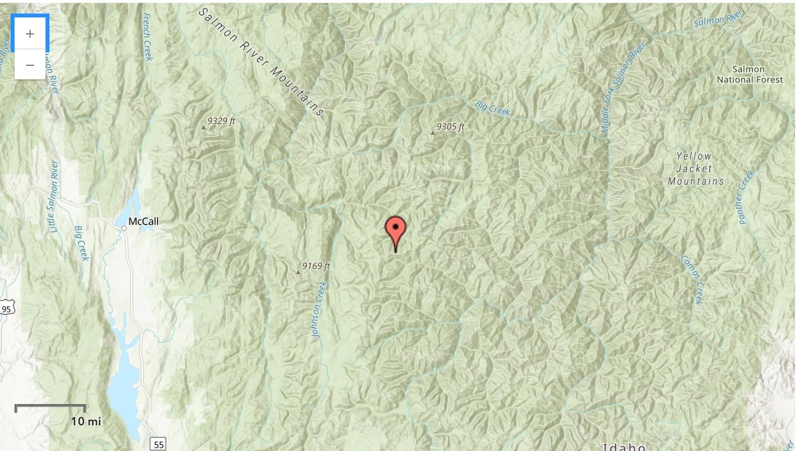 The Stibnite mining district is located in Valley County Idaho, east of the community of Yellow Pine near the East Fork South Fork Salmon River. Map courtesy USFS