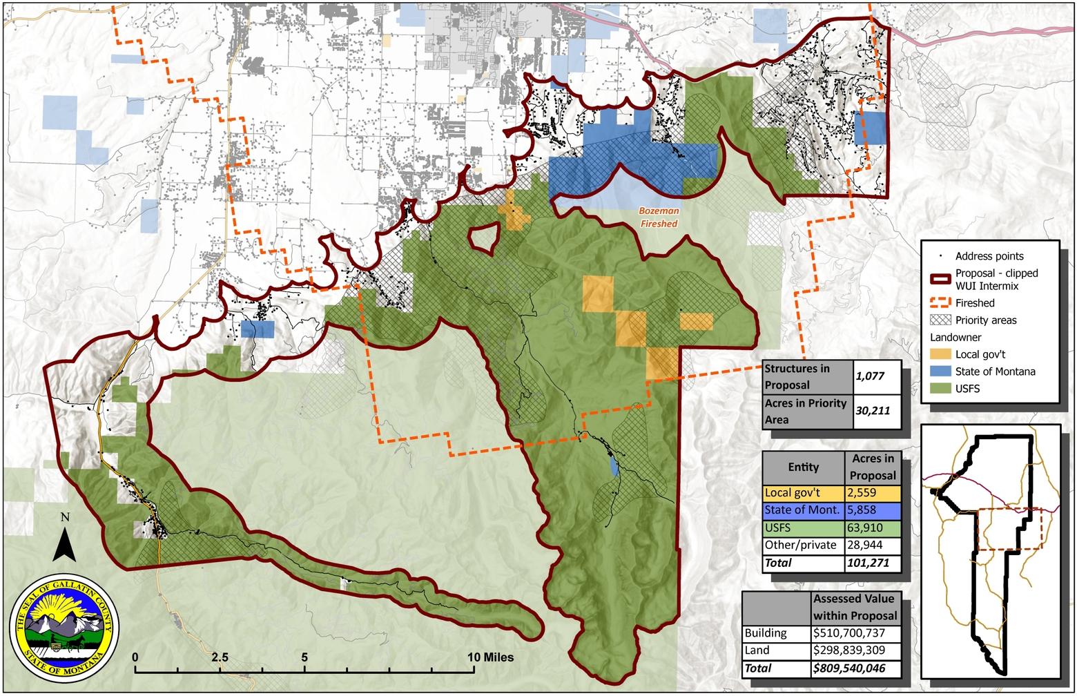 The North Gallatin Front Project in 2023 was awarded $1.6 million through one of four U.S. Forest Service grants. Map courtesy USFS