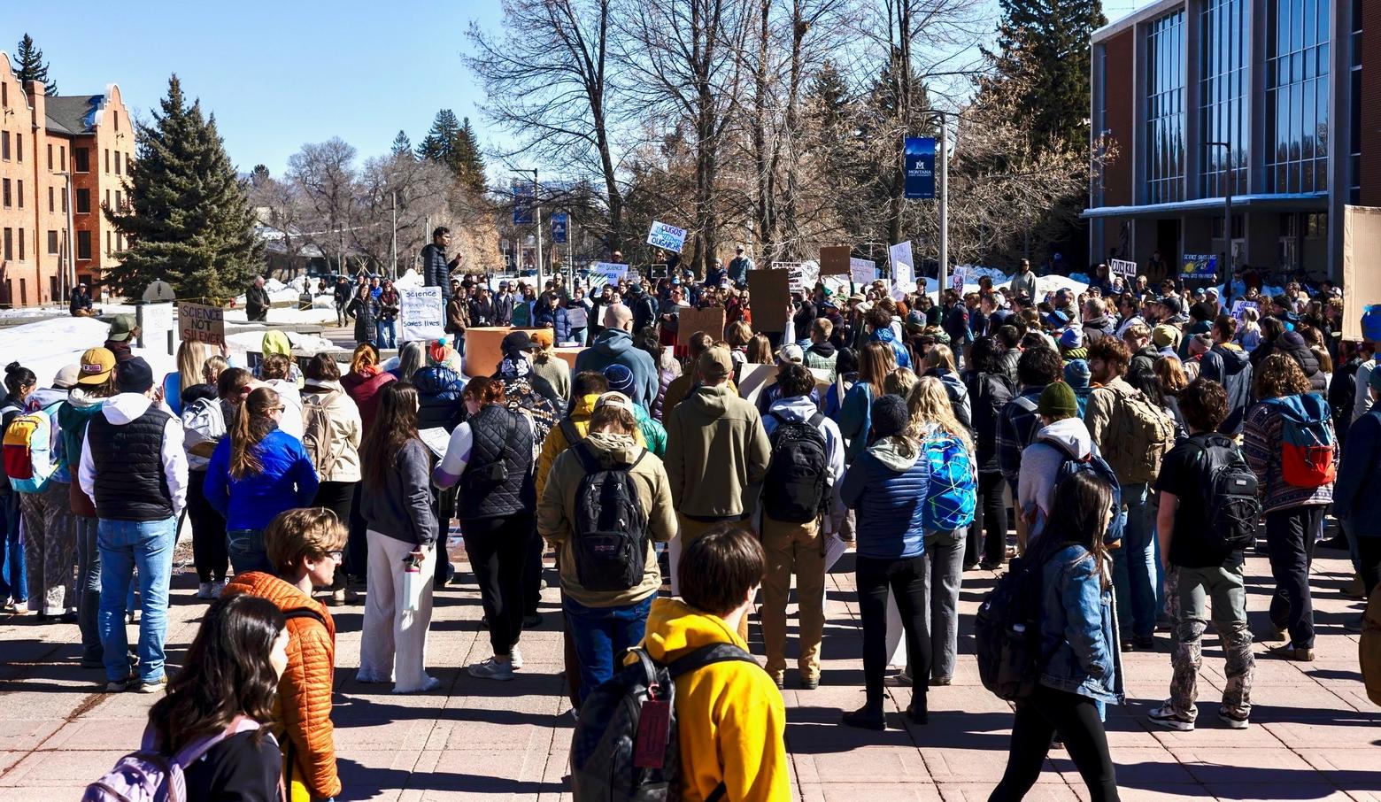 Cities across the nation held "Stand up for Science" rallies on March 7. Approximately 200 people turned out for the protest at Montana State University in Bozeman. Photo by Hazel Cramer